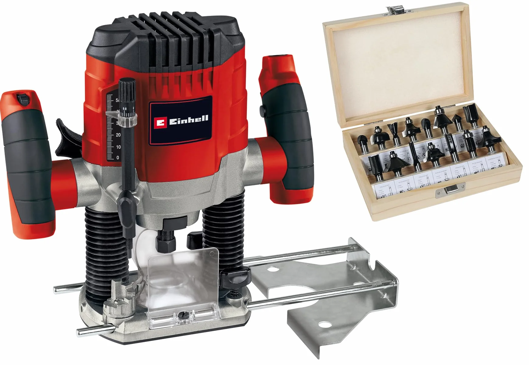 Einhell TC-RO 1155 frezarka pionowa (1100 W, Ø 6 i 8 mm, regulacja prędkości, prowadnica równoległa, adapter ssący, w zestawie akcesoria i różne frezy)