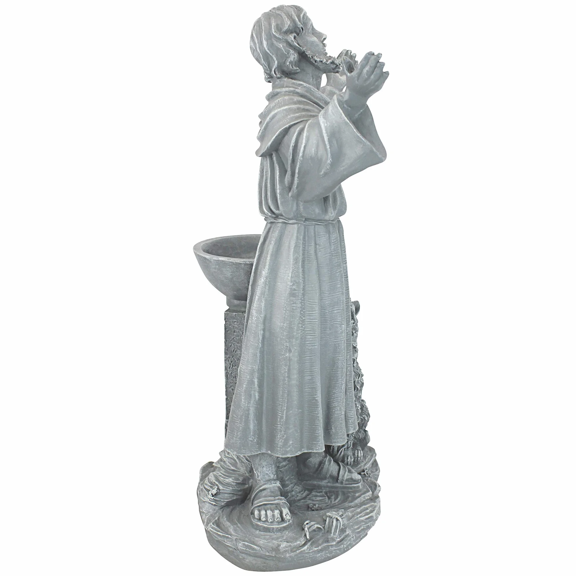 Design Toscano błogosławieństwo św. Franciszka religijna statuetka ogrodowa z karmnikiem dla ptaków 48 cm żywica poliestrowa szary kamień zielony