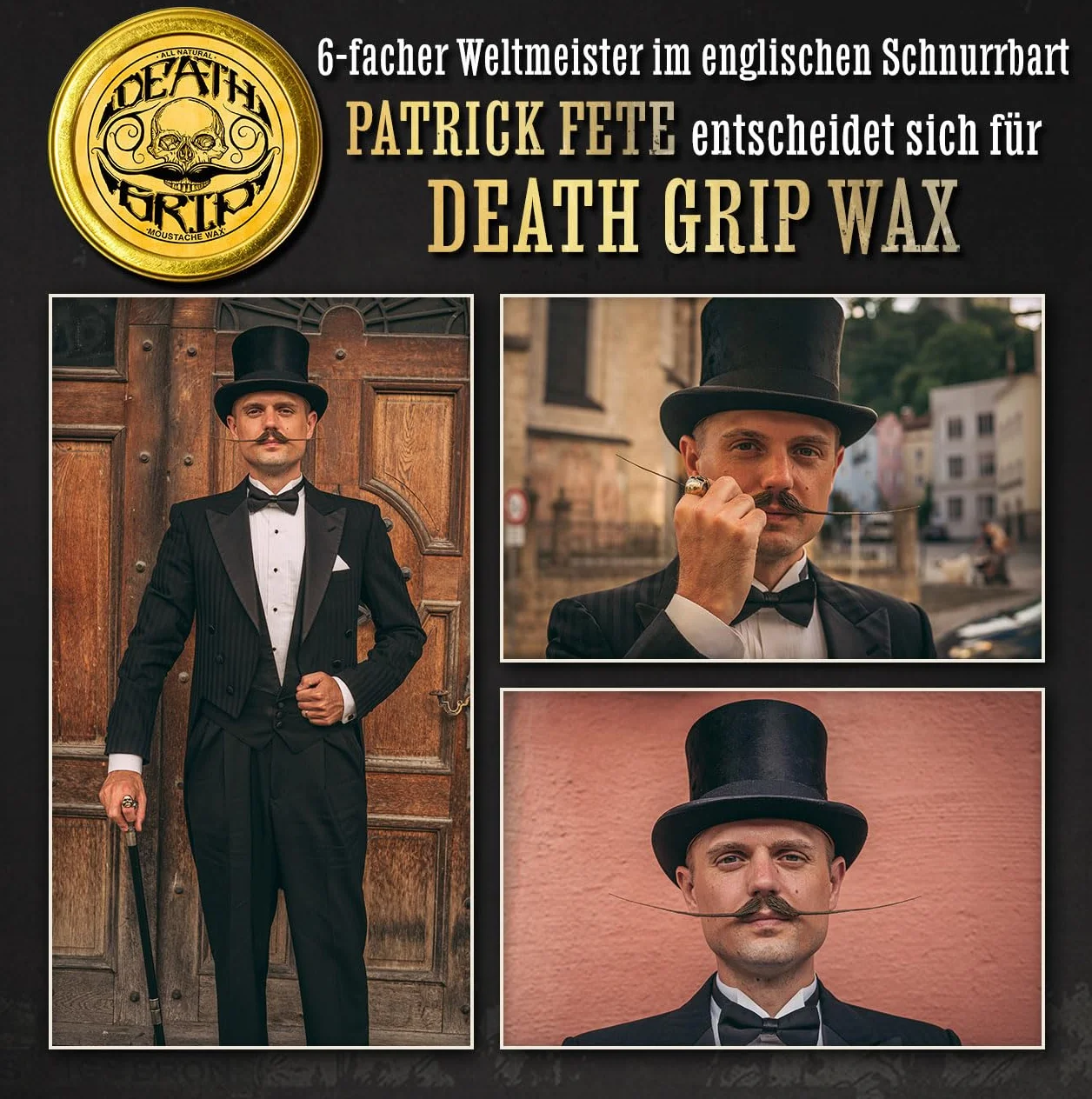 Death Grip Bartwichse ekstra mocne trzymanie – wymagane ciepło – konkurencyjna jakość wosku do wąsów do wąsów na kierownicy, stylizacji, kształtowania i treningu | ekstra mocny wosk do wąsów 1 oz