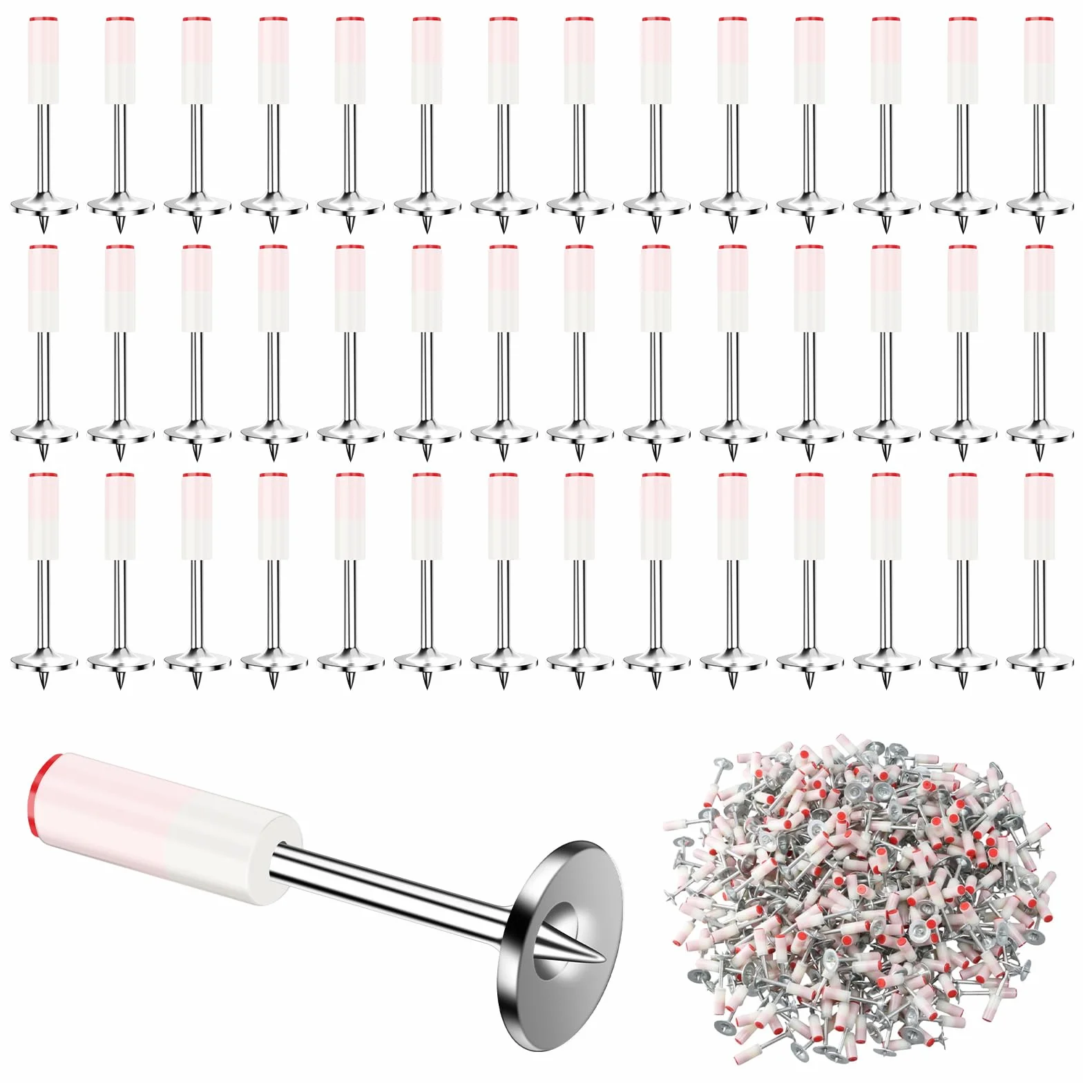 100 sztuk okrągłych gwoździ do pistoletu do paznokci, 7,3 mm, mini gwoździe z hartowanej stali, przebijające gwoździe do betonu, do sufitów, ścian, paneli drewnianych