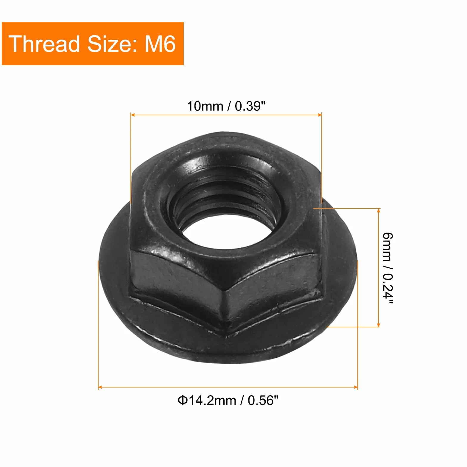 QUARKZMAN M6 x 1,0 mm samoblokujące się nakrętki sześciokątne, kołnierzowe szczelne, antypoślizgowe metryczne nakrętki kołnierzowe ze stali nierdzewnej 304, pełny gwint, polerowane wykończenie, czarny