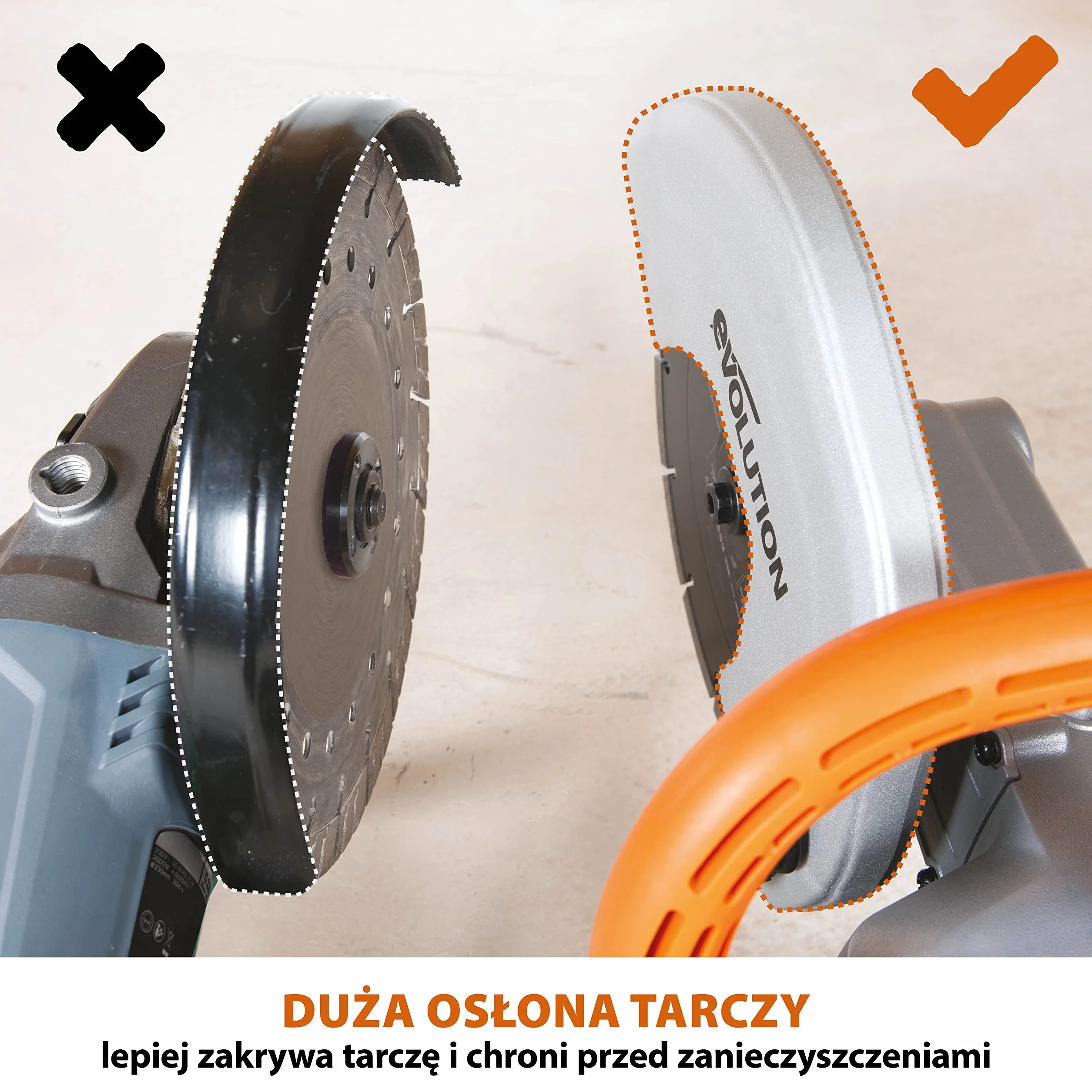 Evolution Power Tools Elektryczna przecinarka tarczowa i pilarka do betonu R230DCT z tarczą diamentową 230 mm (9”) do cięcia kamienia i metalu