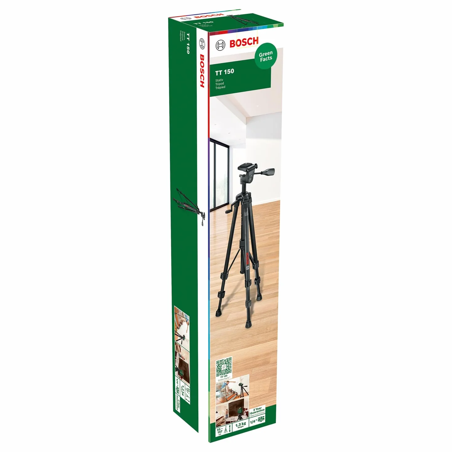 Statyw premium Bosch TT 150 (regulacja wysokości w zakresie 55 – 157 cm umożliwia szybkie i elastyczne pozycjonowanie laserów krzyżowych, opakowanie kartonowe)