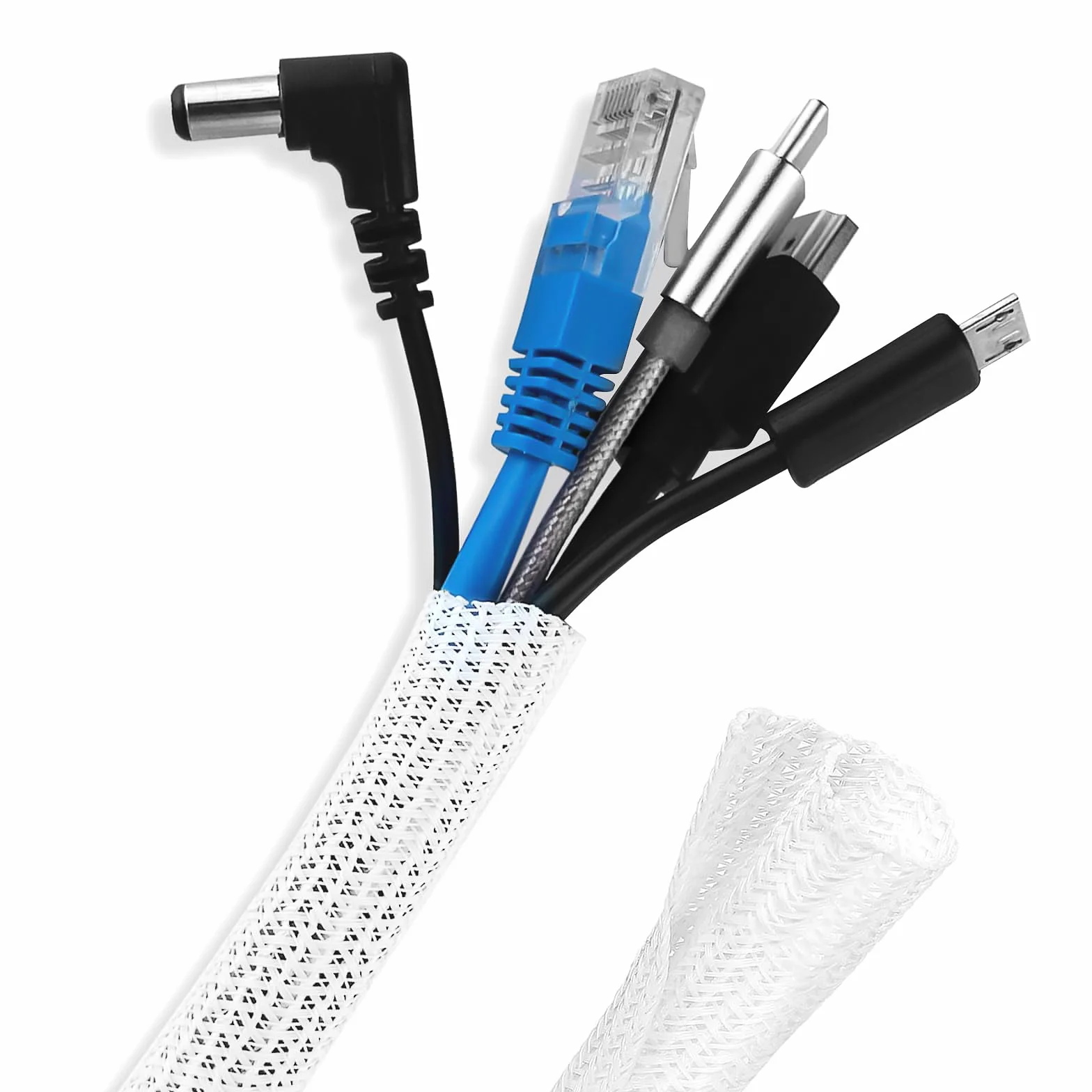 Nutabevr 3m Samozamykająca się osłona kabli, 13 mm pleciony kabel tuleja kablowa, biała elastyczna osłona organizatora kabli do domu i biura, kable samochodowe