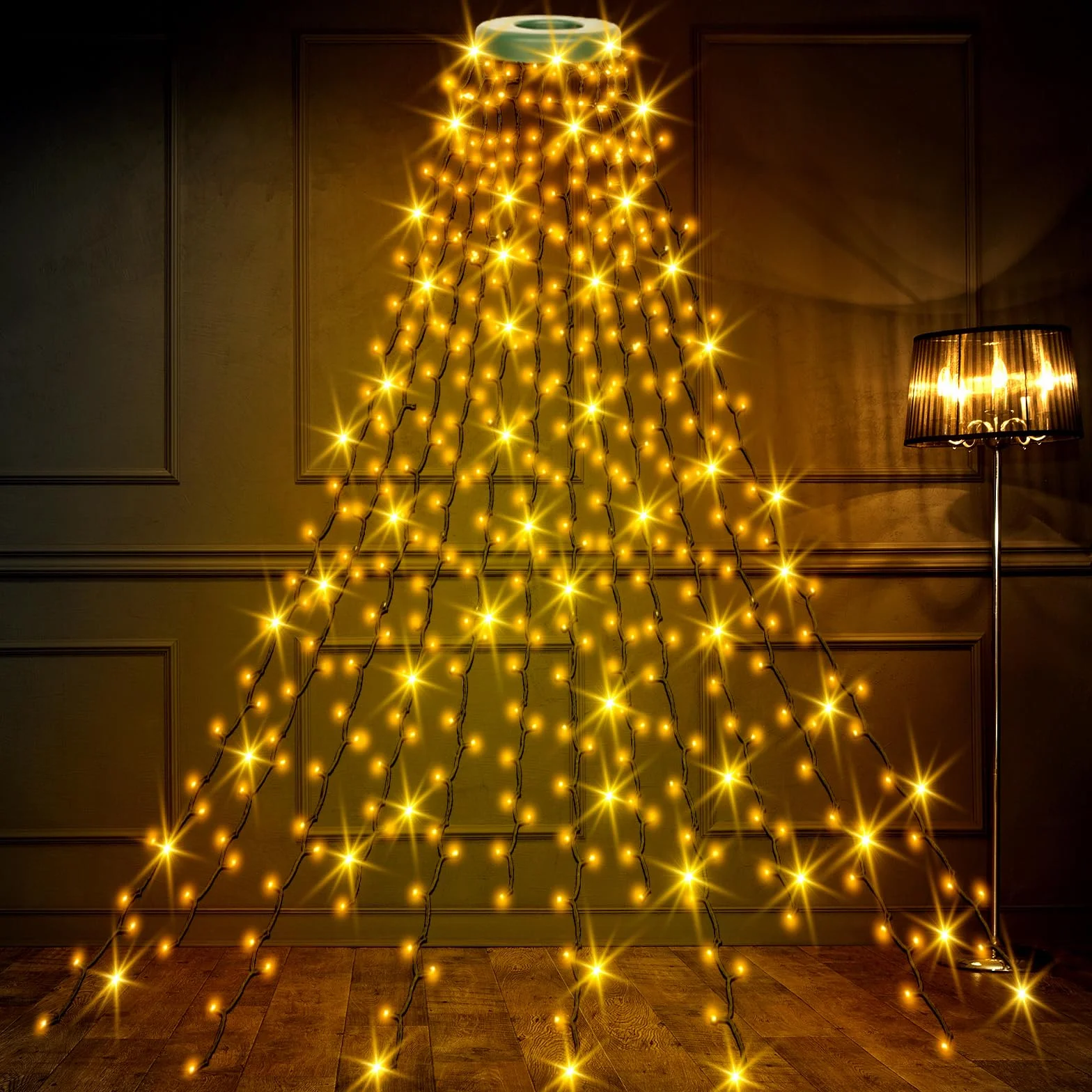 Lampki choinkowe, Łańcuch świetlny o długości 2 m 400 diod LED, lampki choinkowe z pierścieniem, wodoodporne IP44, z timerem, Funkcja pamięci, do dekoracji świątecznych wewnątrz i na zewnątrz