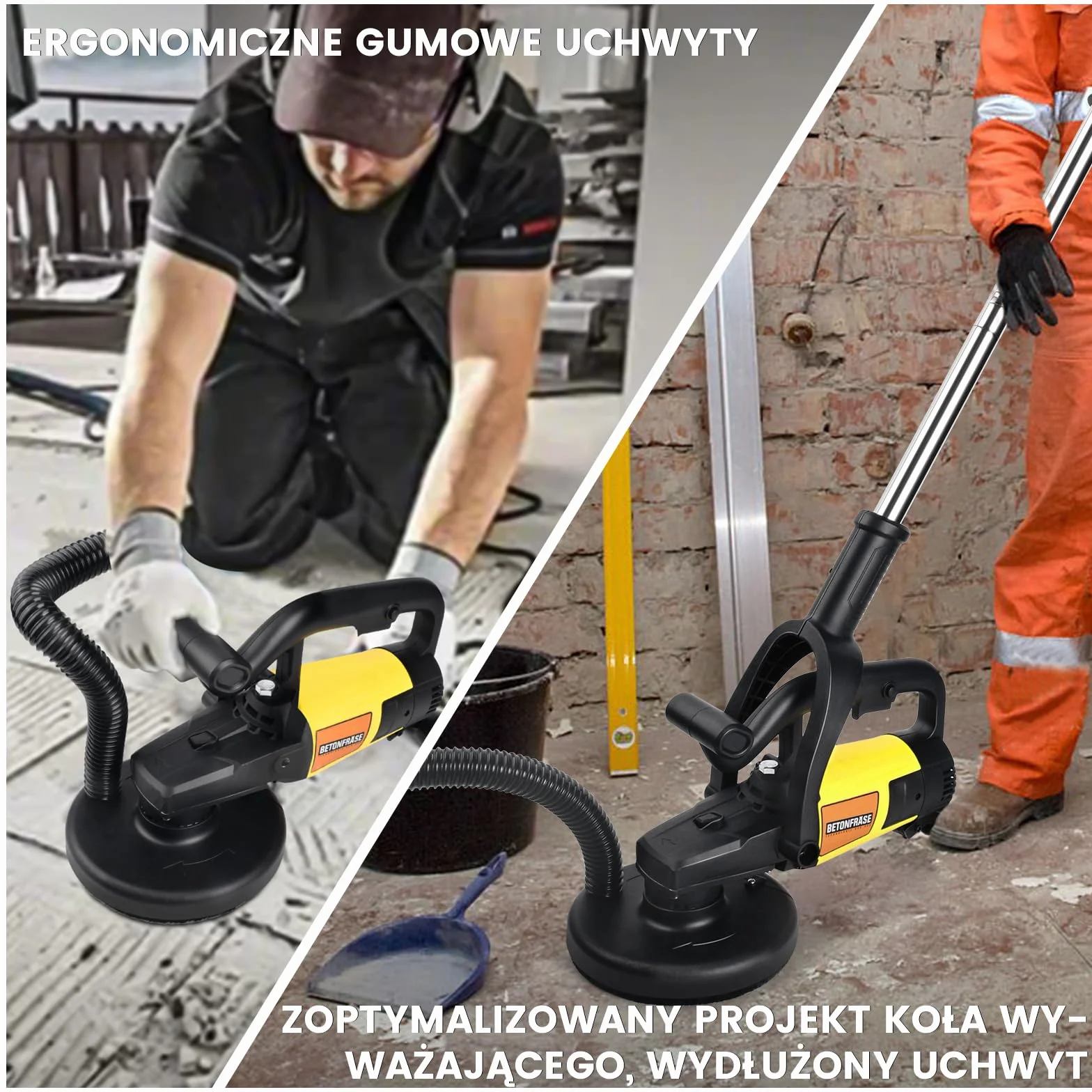 XIIW Szlifierka do betonu 3800W z tarczą diament 180mm, wydłużonym uchwytem | Frezarka posadzek z odpylaniem, 6 biegów 6000 RPM – Wyrównywanie szlifowanie usuwanie kleju betonu kamienia płytek gipsu