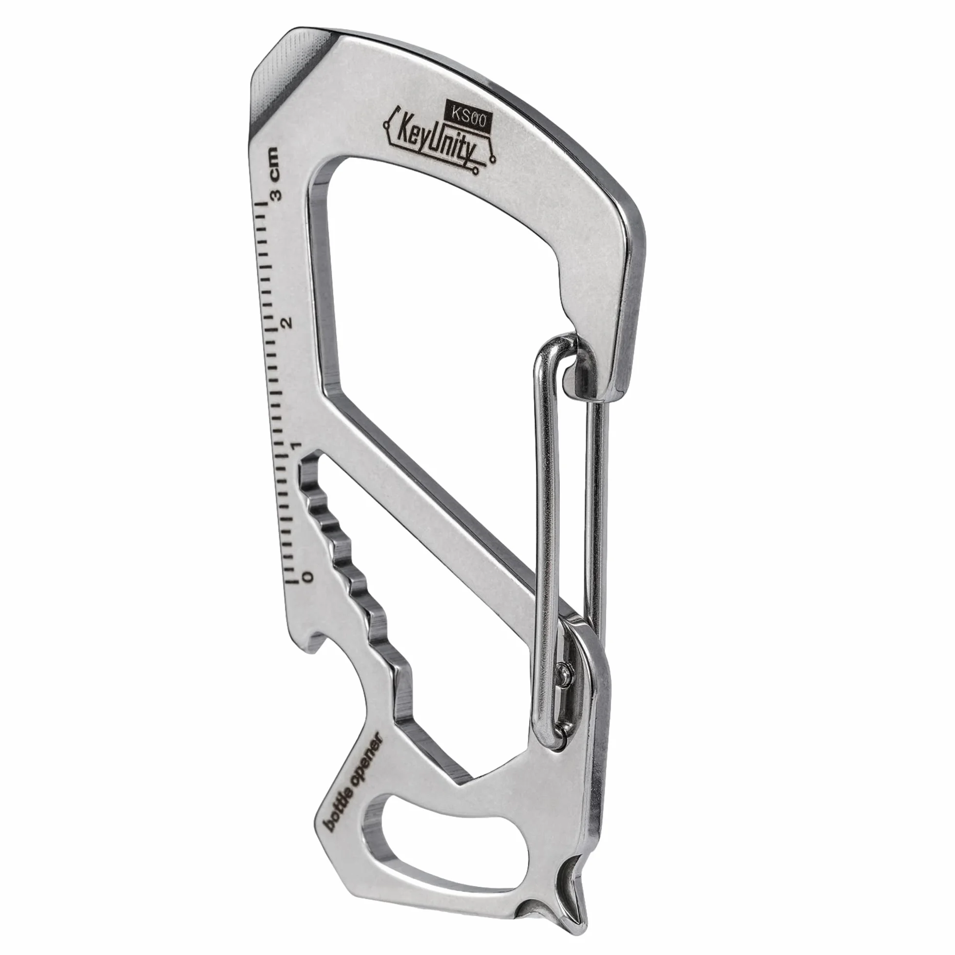 KeyUnity KS00 breloczek do kluczy, karabińczyk, stal nierdzewna, narzędzie wielofunkcyjne, 7 w 1, szybkie zamknięcie, klucz, śrubokręt, otwieracz do butelek, linijka, KS00