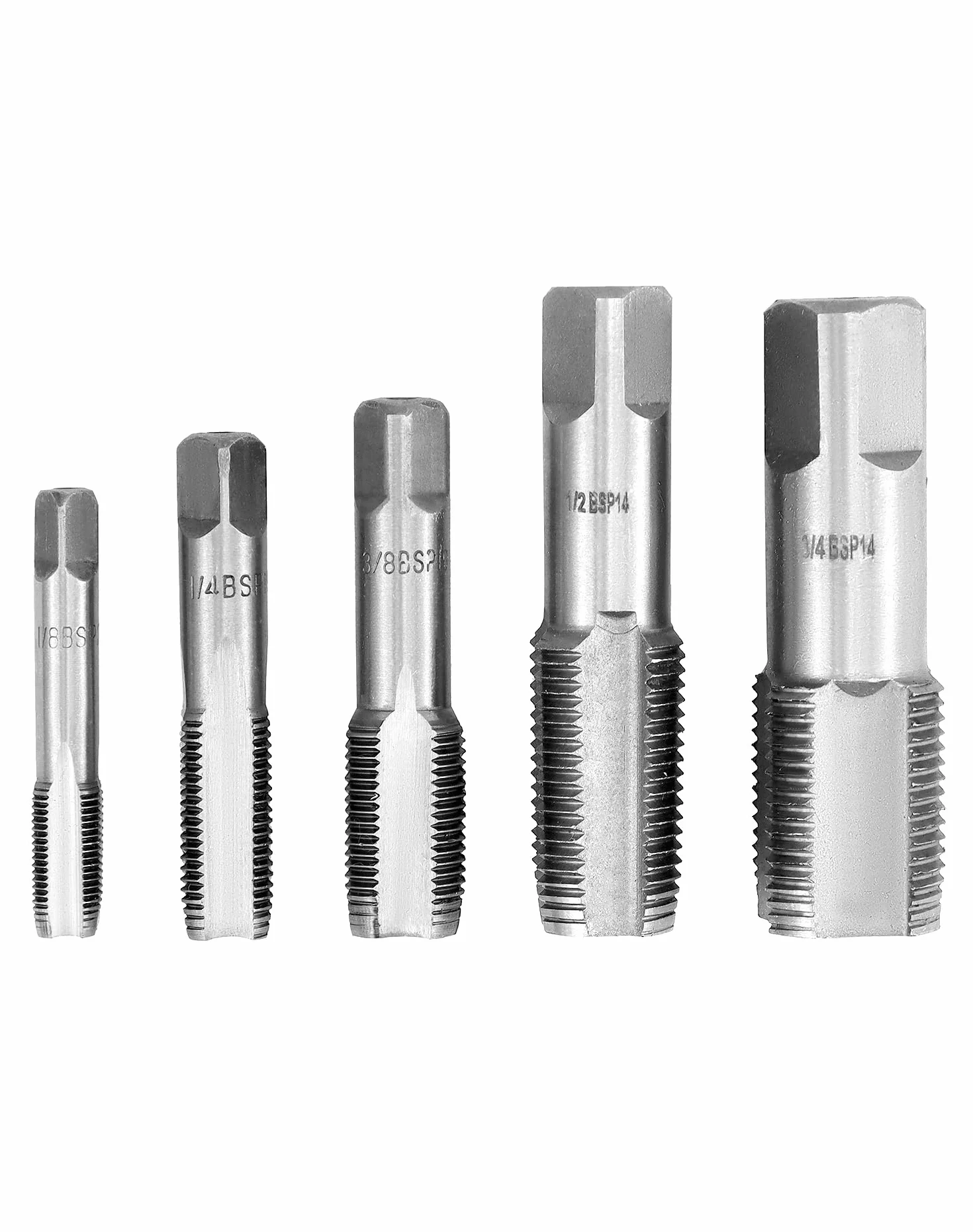 QWORK® 5 szt. Stalowy gwintownik BSP, zestaw gwintowników BSP 55 stopni, odpowiedni do połączeń rur wodnych, naprawa samochodów i maszyn, G1/8 G1/4 G3/8 G1/2 G3/4