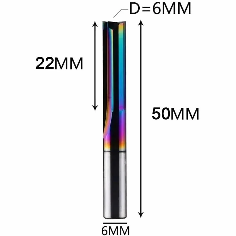 10 szt. 3,175 mm 4 mm 6 mm 8 mm DLC Dwuostrzowe proste frezy do drewna Frezy CNC z węglika spiekanego z podwójnym ostrzem(6X6X22X50)