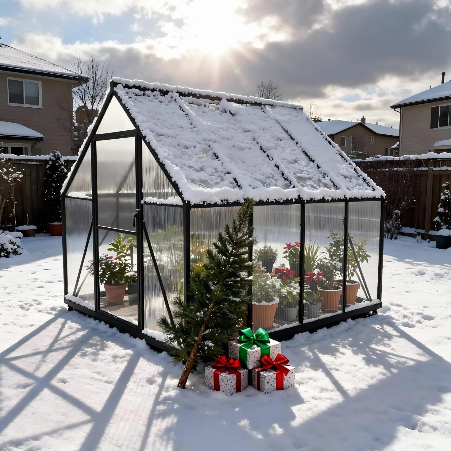 Aufun Szklarnia premium z aluminium, 2,25 m², z fundamentem 6 cm i płytą PC 4 mm, odporna na działanie promieni UV, odporna na warunki atmosferyczne, do ogrodu, 125 x 180 x 195 cm