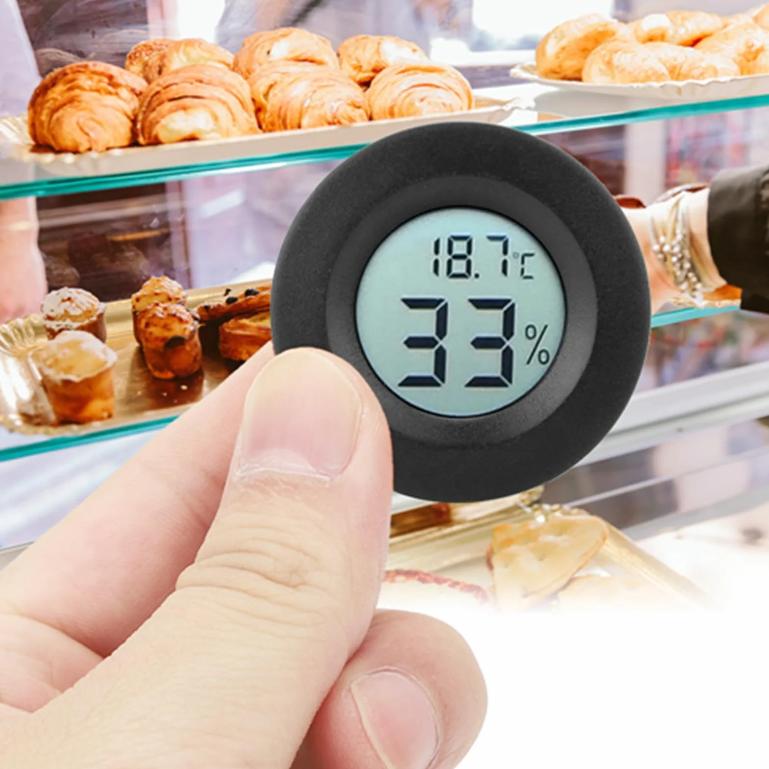 Cyfrowy termometr LCD Higrometr wilgotności Temperatura Miernik wewnętrzny do szafek chłodniczych ABS 45x14 (Black)