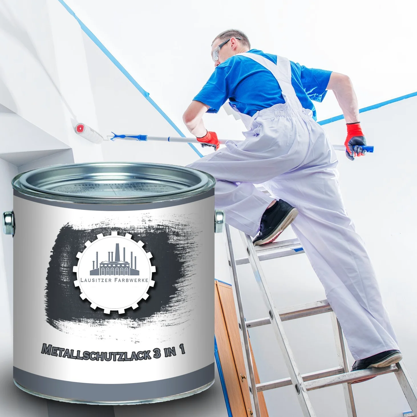 Lausitzer Farbwerke Farba ochronna do metalu 3 w 1, lakier ochronny do metalu 3 w 1, nie rdzewieje, farba do metalu, stali, żelaza, cynku, aluminium (5 l, szary antracytowy (RAL 7016))