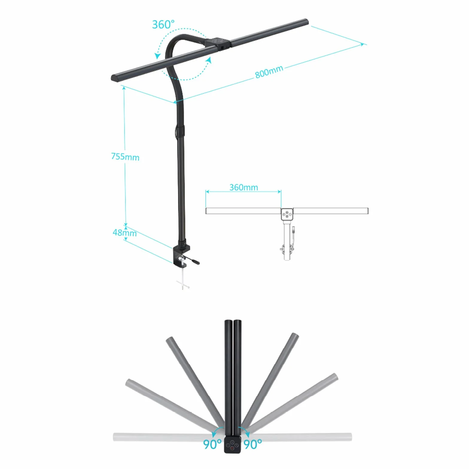 Architekt Lampa biurkowa, LED lampa biurkowa, Clip on Light 24W 5Tryby kolorów 5Ściemnialne elastyczne światło zaciskowe gęsiej szyi Pilot zdalnego sterowania biurowego stołu roboczego