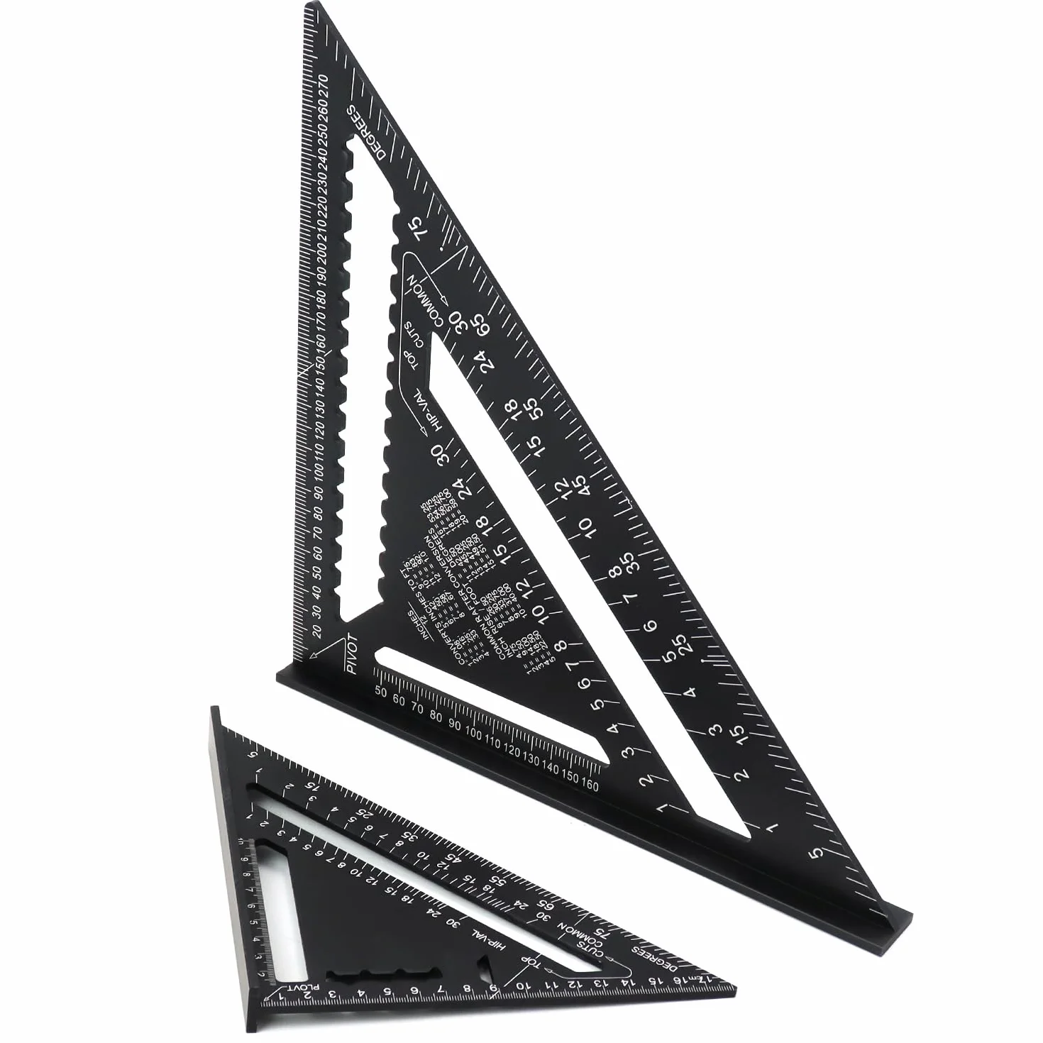 QWORK® Rafter Square Metric Speed Square 30,5 cm i 18 cm aluminiowy kwadrat dachowy stolarski, metryczna kwadratowa linijka trójkątna, do projektów drewnianych dachowych