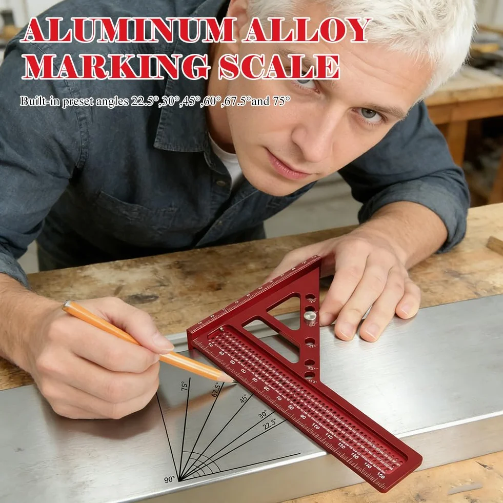 Kąt nachylenia 3D ze stopu aluminium, precyzyjny kątomierz, kąt ciesielski i kąt ogranicznika do obróbki drewna, rzemiosła, majsterkowania, wielofunkcyjna linijka do trasowania 22,5° – 90°, narzędzie