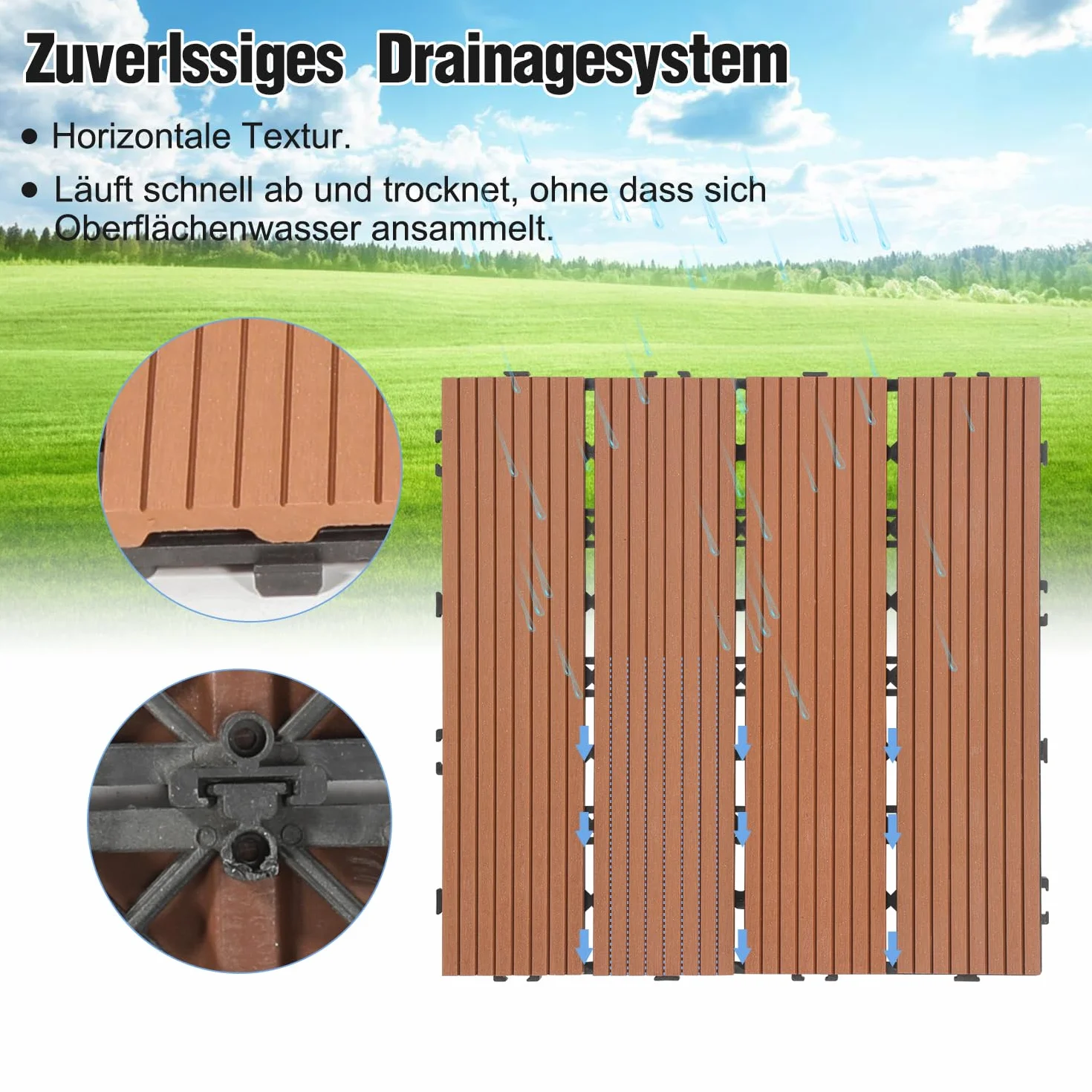 Płytki tarasowe z WPC, 30 x 30 cm, płytki drewniane, zestaw 55 sztuk na 5 m², płytki balkonowe o wyglądzie drewna, wykładzina podłogowa z systemem zatrzaskowym, wodoodporne, na balkon i taras