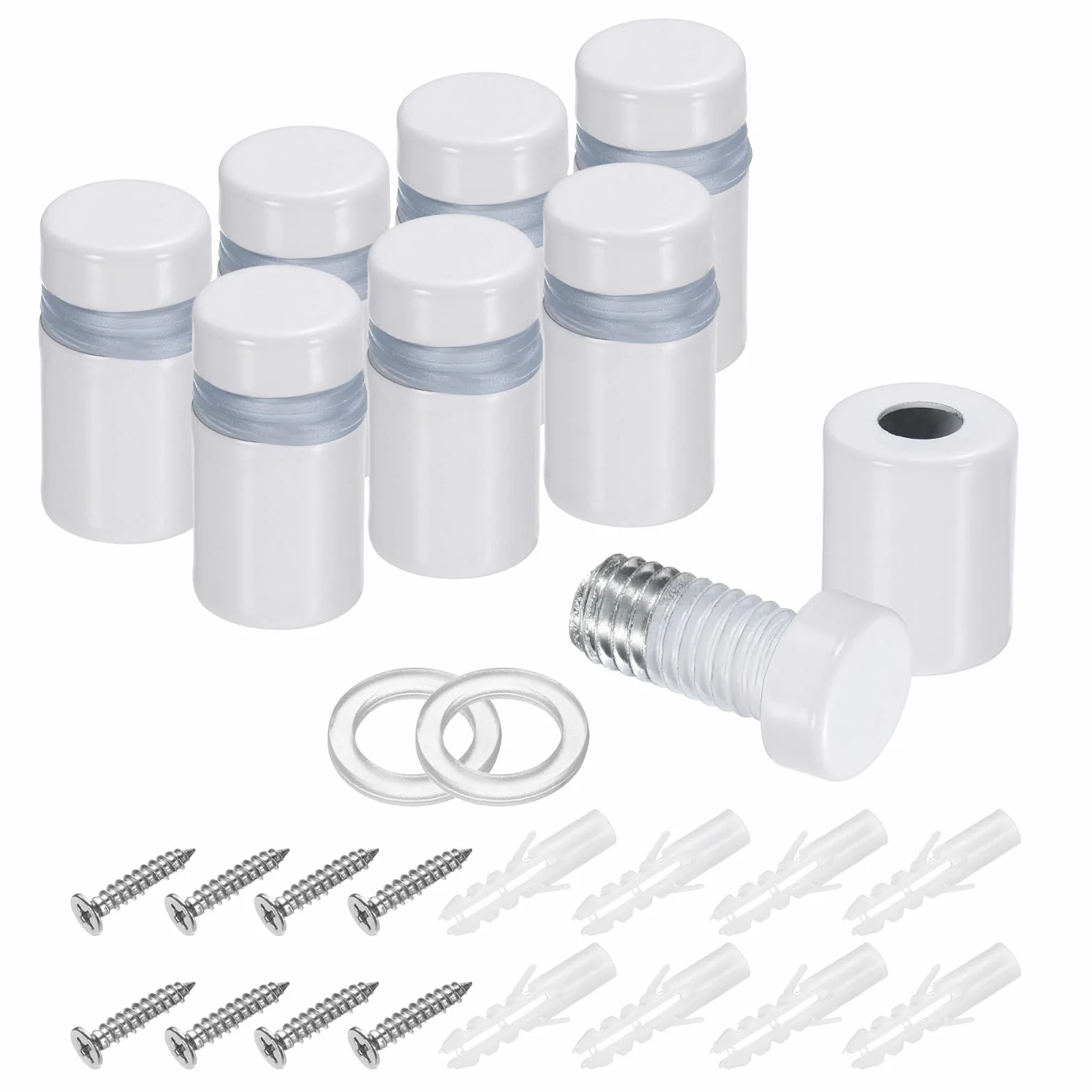 QUARKZMAN 8 sztuk wsporników dystansowych do ścian, 12 mm x 20 mm, ze stali nierdzewnej, ze śrubami i rurą rozprężną, do tabliczek wyświetlaczy - porcelana biała