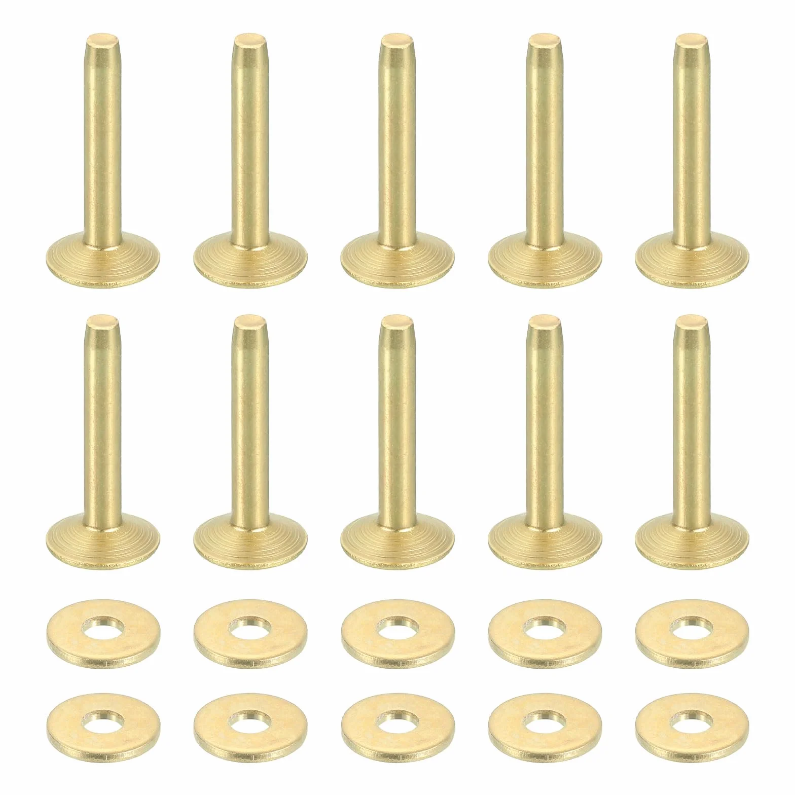 QUARKZMAN 50 zestawów miedzianych nitów i podkładek, 10x3,3x19 mm solidne miedziane nity do wyrobów rzemieślniczych ze skóry, złoty odcień