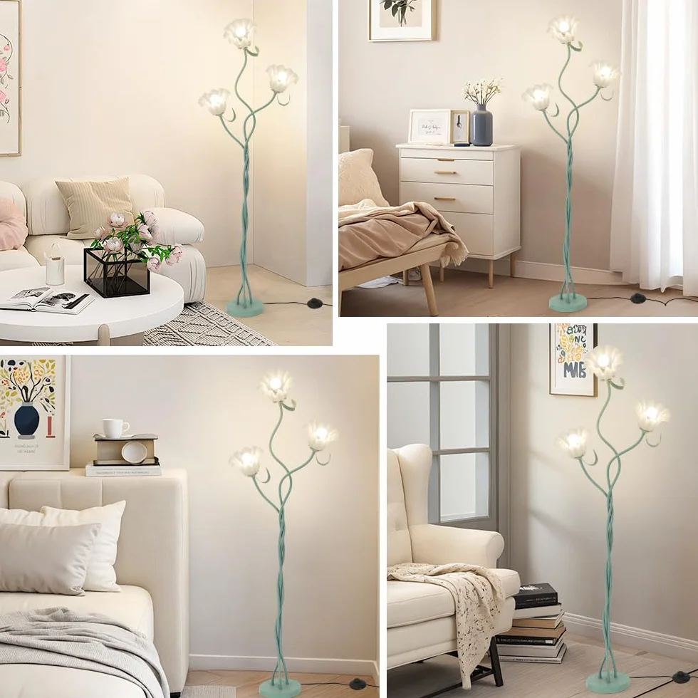 Lampa podłogowa w stylu vintage, z 3 głowicami, do salonu, 3 temperatury barwowe, lampa podłogowa z regulacją wysokości z gęsią przekąską, 67", nowoczesna lampa z 3 głowicami, do pokoju