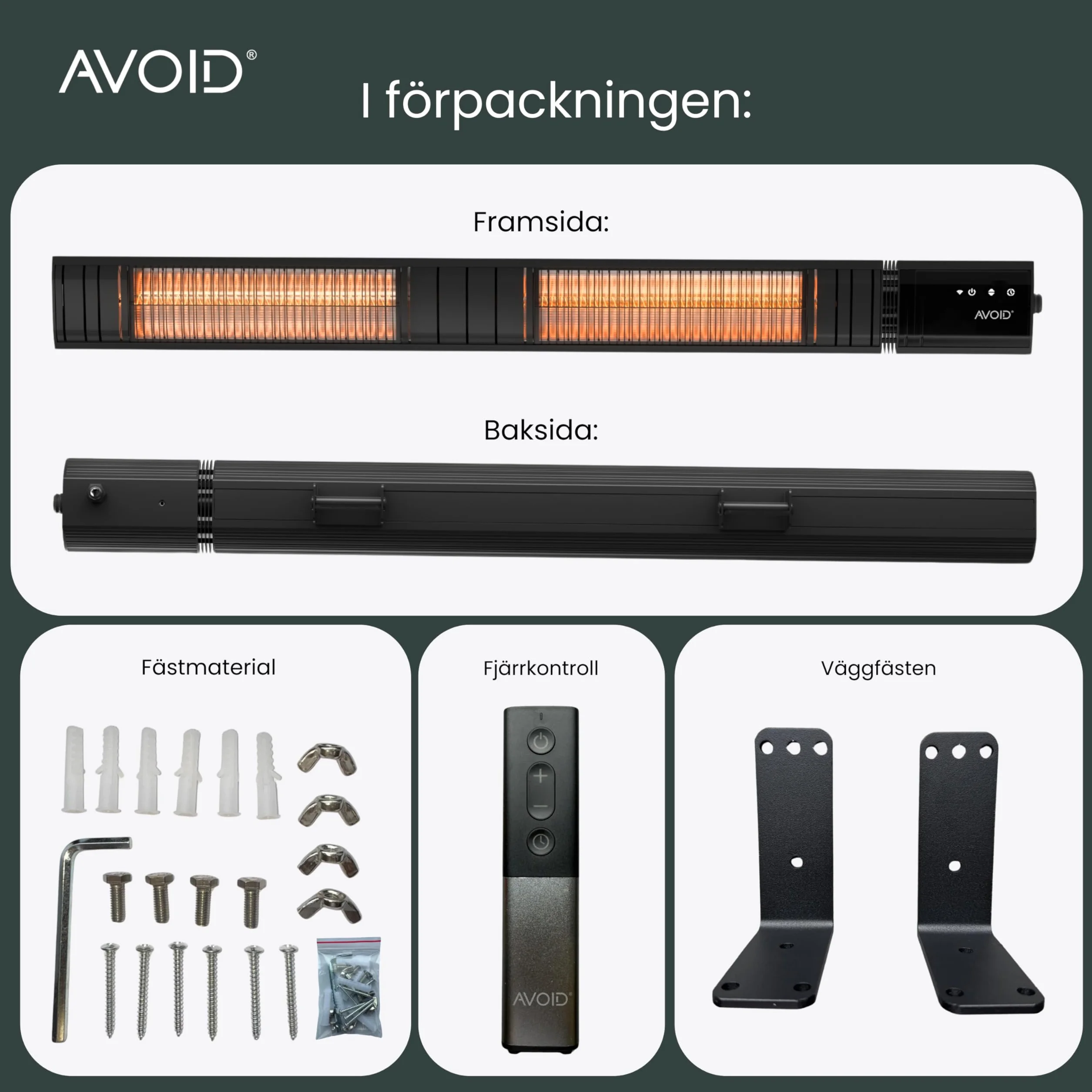 AVOID Grzejnik ścienny na podczerwień 3000 W z pilotem, timer, 9 poziomów