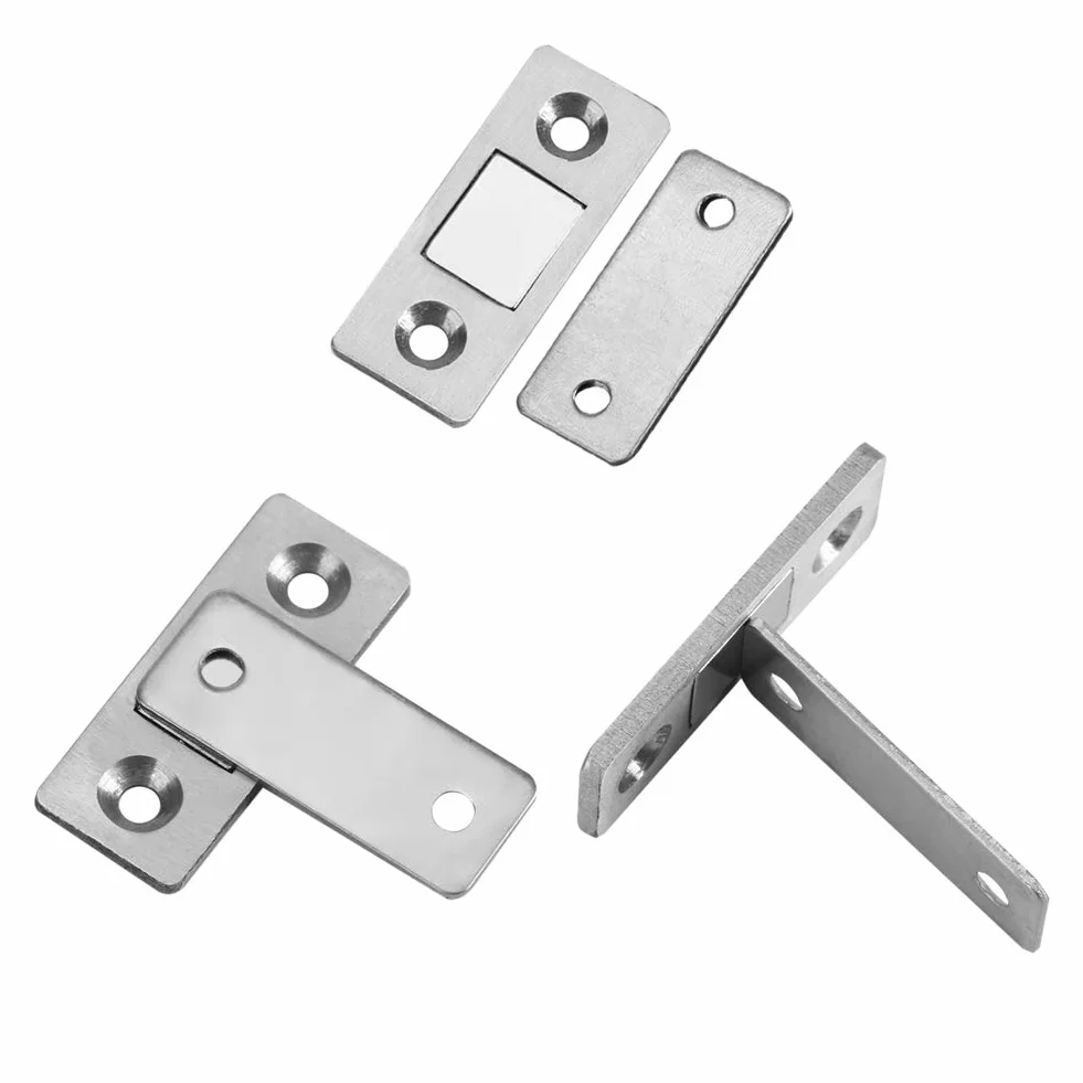 Magnetyczny zamek do drzwi, ultra cienki mocny magnetyczny uchwyt na drzwi do szafy na meble stalowy zatrzask do szafy na drzwi z wkrętami, mocny, ultracienki, metalowy do szafy kuchennej zamknięcie
