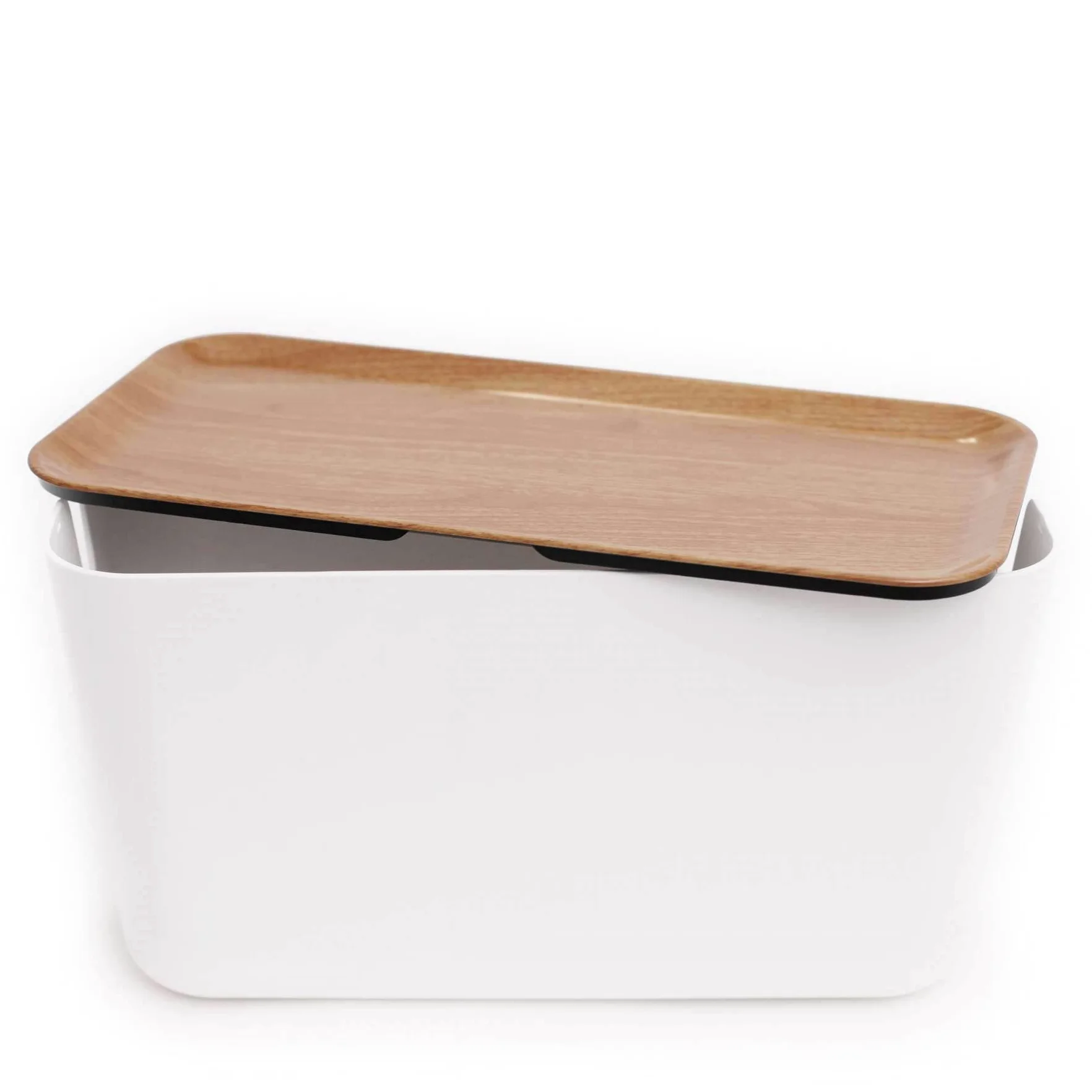Pudełko do zarządzania kablami – organizer na kable XXL białe i naturalne drewno – 46 x 21,5 x 24,5 cm. Trudnopalne tworzywo sztuczne. Silikonowe nóżki antypoślizgowe.