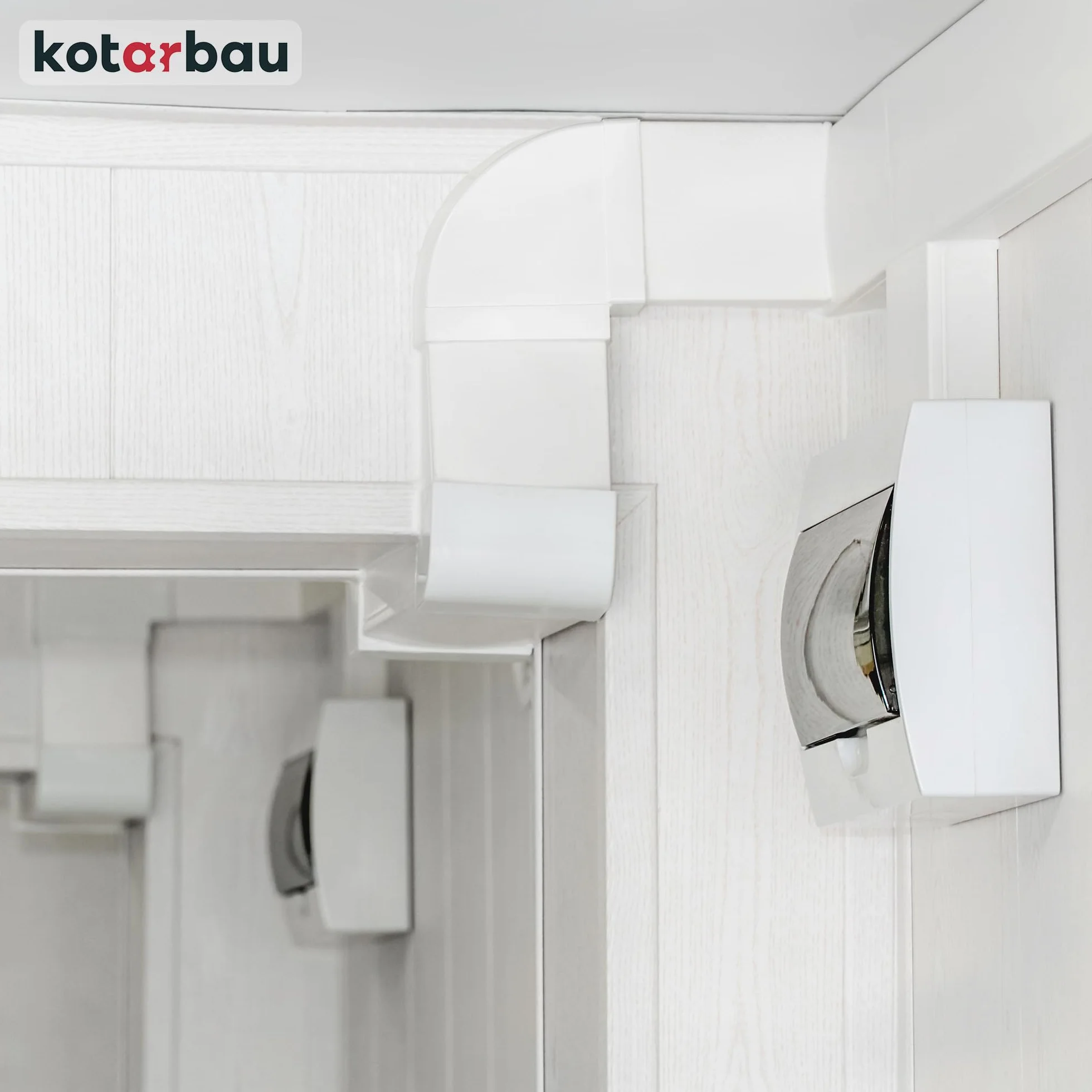 KOTARBAU® Kolano poziome do kanałów płaskich Białe Plastik 90° 204 mm x 60 mm