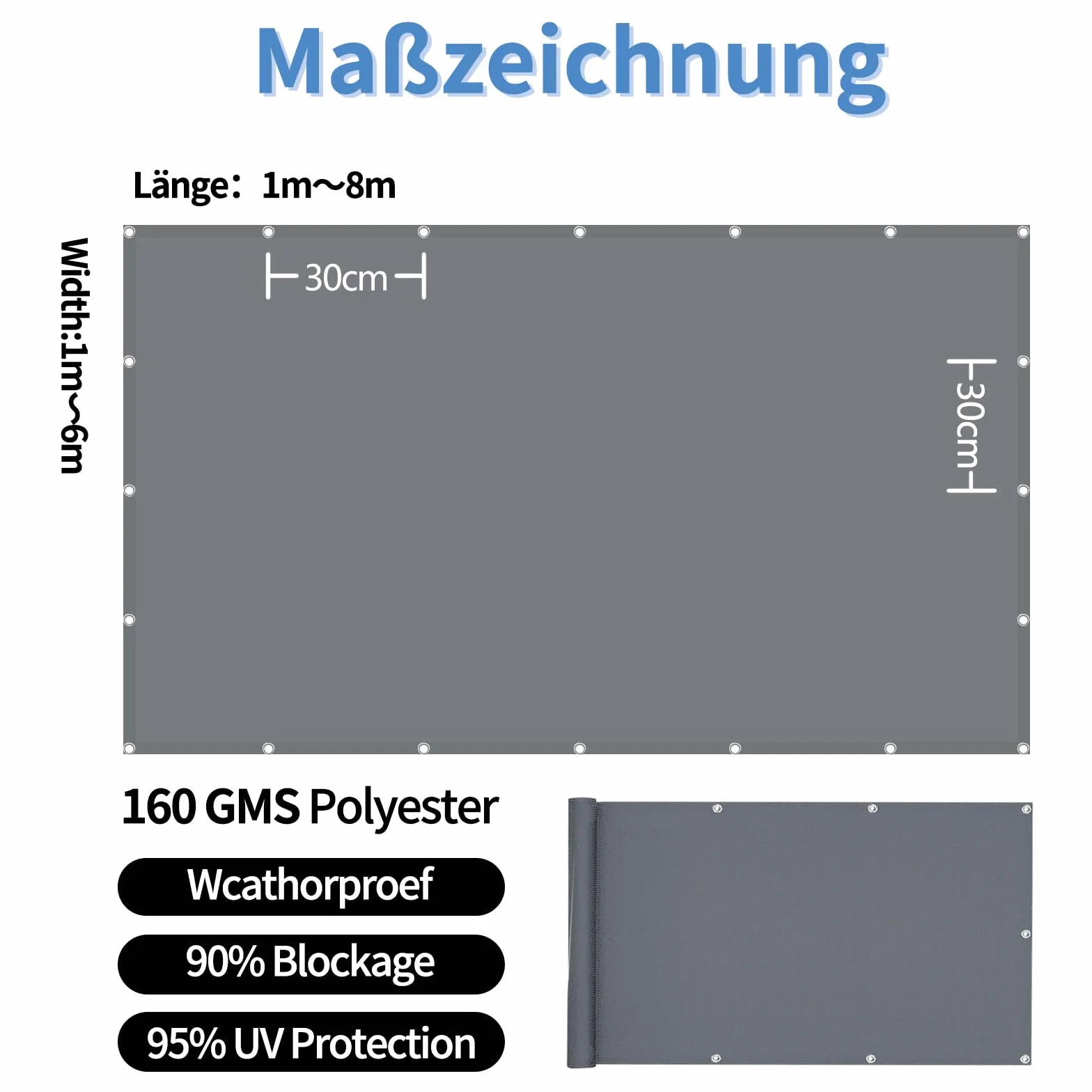 Żagiel przeciwsłoneczny, wodoszczelny, 2 x 5 m, ochrona przed promieniowaniem UV, z oczkami, ochrona przed słońcem i warunkami atmosferycznymi, materiał markizowy, żagiel na taras, balkon, do
