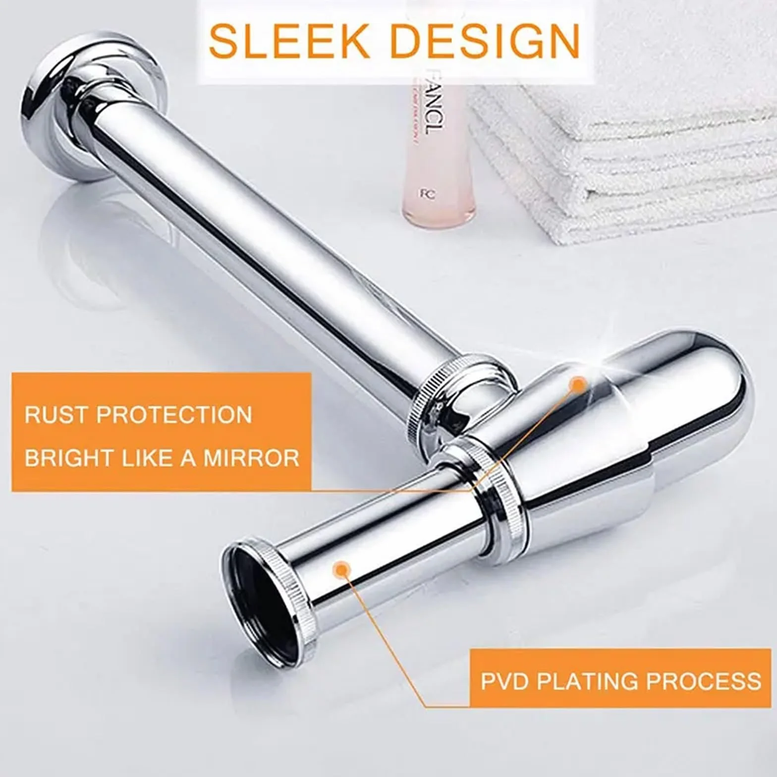 P Pułapka Łazienkowa Umywalka Pułapka Na Butelkę Mosiężna Rura Odpadowa Regulowana Wysokość, Umywalka Zlewozmywak P-Trap Zestaw Rury odpływowej Chromowane Wykończenie (Odpływ Bez Przelewu)