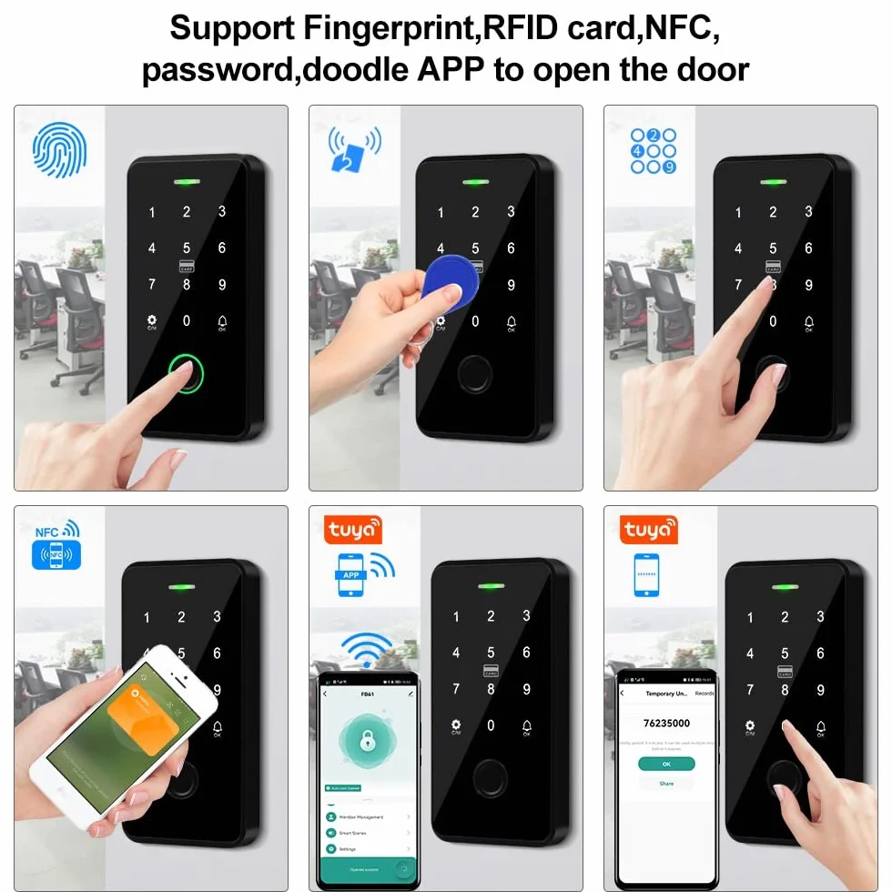 YiToo Biometryczna klawiatura kontroli dostępu do odcisków palców aplikacja Tuya inteligentny otwieracz do drzwi NFC wodoodporna klawiatura RFID 13,56 MHz z wyjściem/wejściem Wiegand 26 bitów