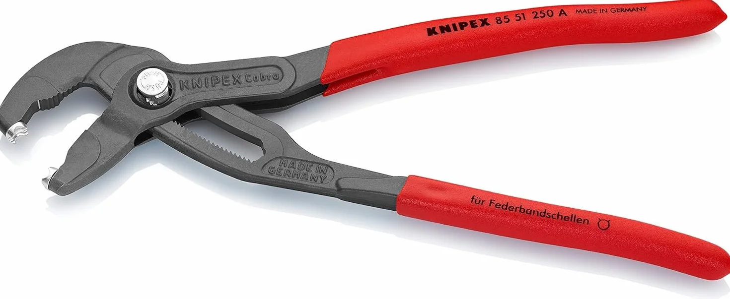 KNIPEX Szczypce do opasek zaciskowych z taśmy sprężynowej fosforanowana, szara pokryte antypoślizgowym tworzywem sztucznym 250 mm, 85 51 250 A