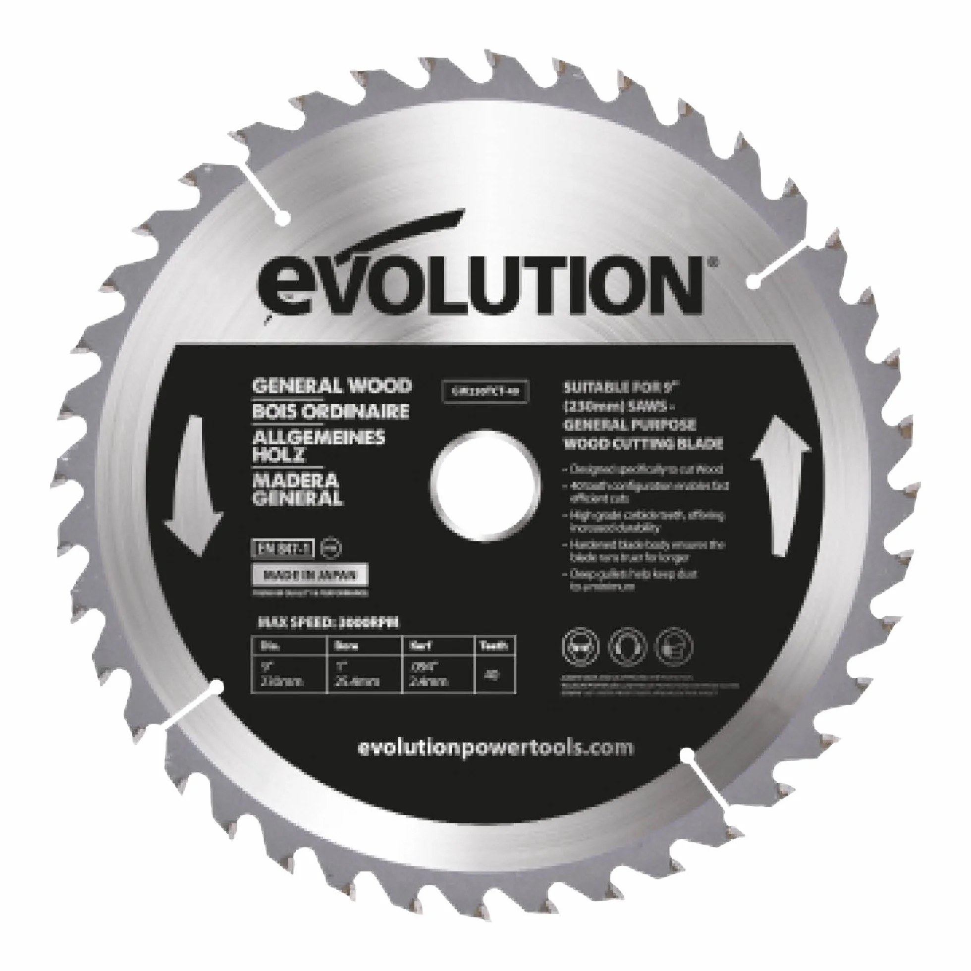 Evolution Power Tools Gw255Tct-40 Ostrze do Piły Tarczowej, Wielokolorowy, 255mm