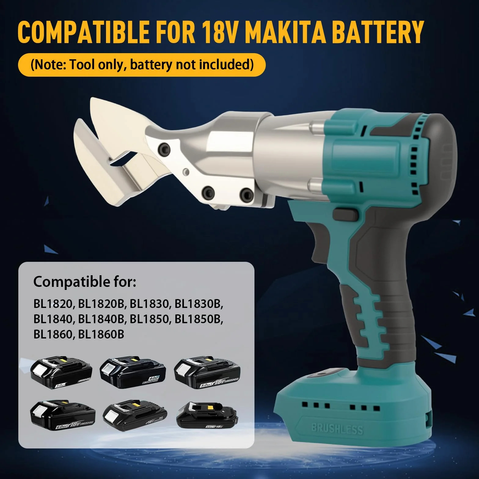 Akumulatorowe nożyce do blachy kompatybilne z Makita 18 V, elektryczne nożyce do blachy z głowicą obracającą się o 360°, maks. grubość nożyc 2 mm, nożyce elektryczne do blachy, dywanów, tkanin, skóry