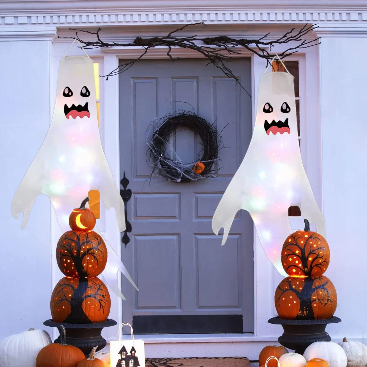 Halloween Dekoracja Duchów z Diodą LED Koraliki Lampy Windsock Flaga 2szt.