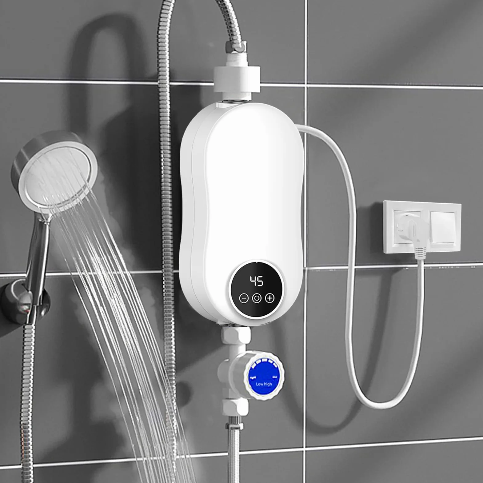 Mini podgrzewacz wody, 5500 W, elektryczny podgrzewacz wody, natychmiastowy bezzbiornikowy, elektryczny podgrzewacz wody z wyświetlaczem LED do mycia kuchni i łazienki (A2)