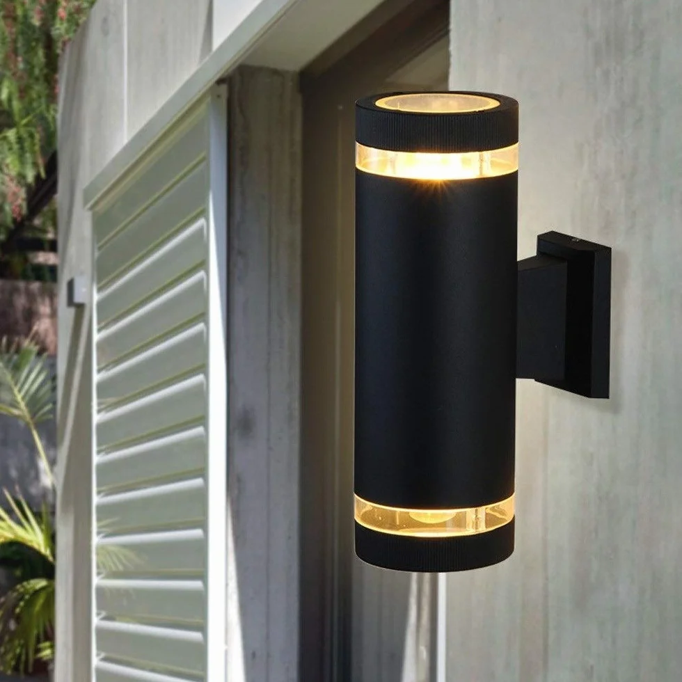 Kinkiety ścienne, oświetlenie zewnętrzne wysoka i dolna rura aluminiowa nowoczesna lampa ścienna szklana wodoodporna lampa zewnętrzna 2Xe27
