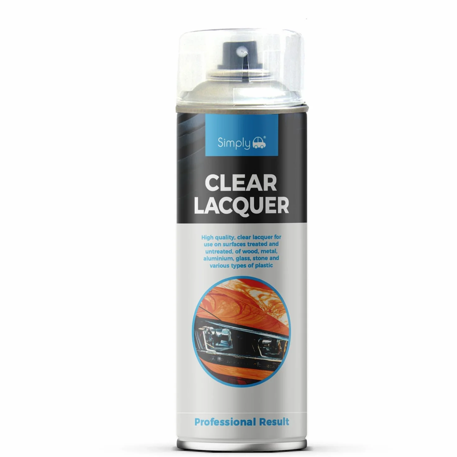 Simply SP-023 Lakier bezbarwny w sprayu z połyskiem, do stosowania na powierzchniach poddanych obróbce i niepoddanych obróbce na metalu, aluminium, szkle, kamieniu i różnych tworzywach sztucznych