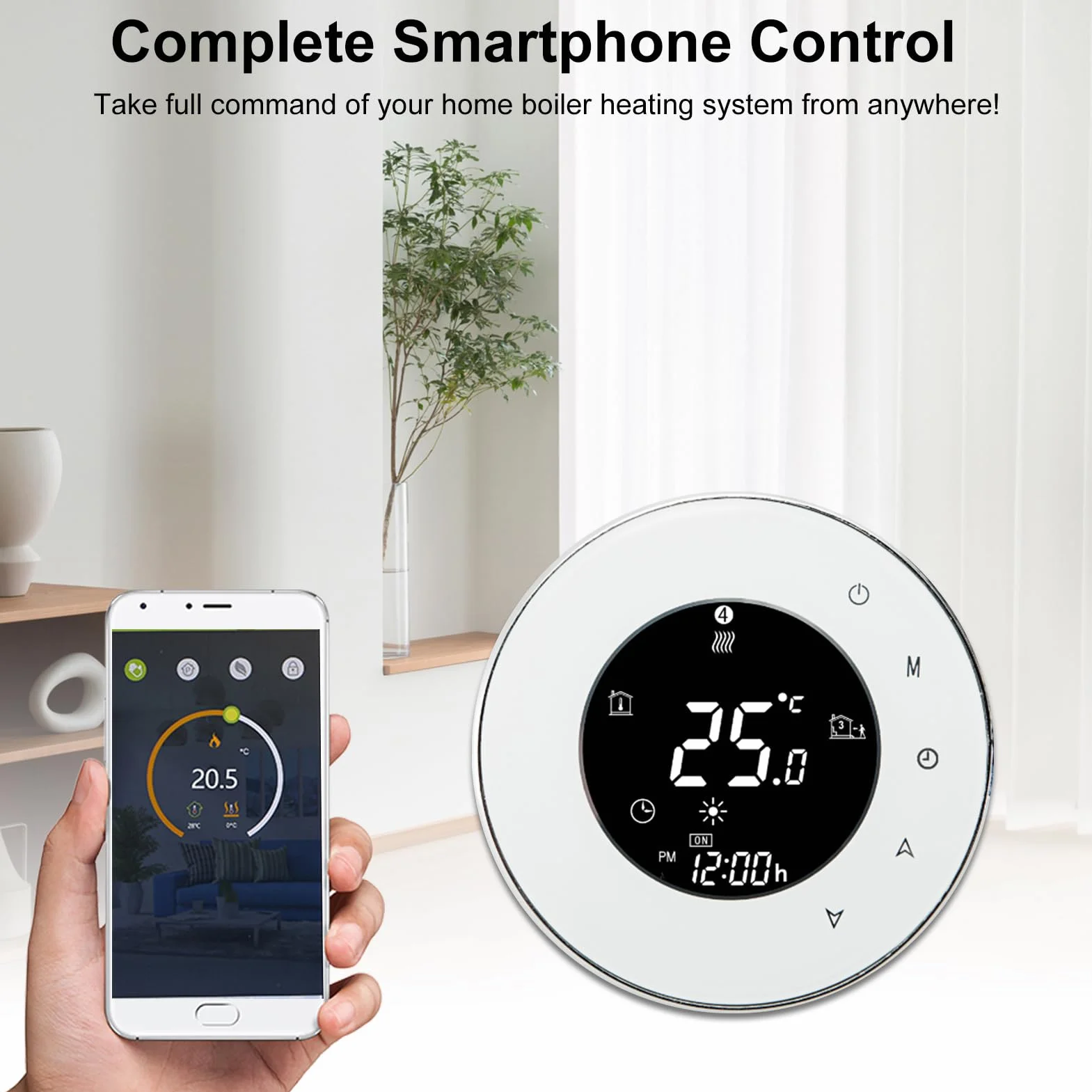 Luocute Inteligentny Termostat Wi-Fi, Programowalny Sterownik Ogrzewania Bojlera z aplikacją Touch Control Zdalny Zakres 5-35°C, dokładność 0,5°C, do Domowego Systemu Ogrzewania z (WHITE)
