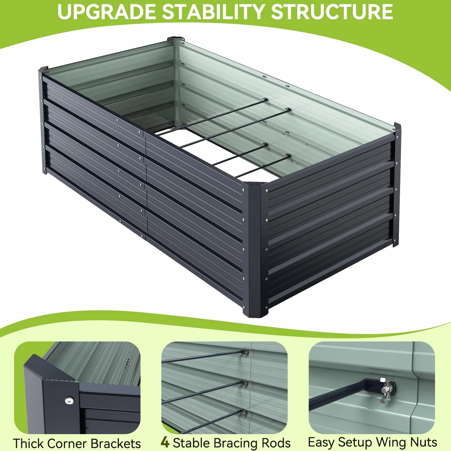 Ohuhu Podwyższona grządka metalowa 180x90x45 cm 2 sztuki stalowa ochrona przed rdzą