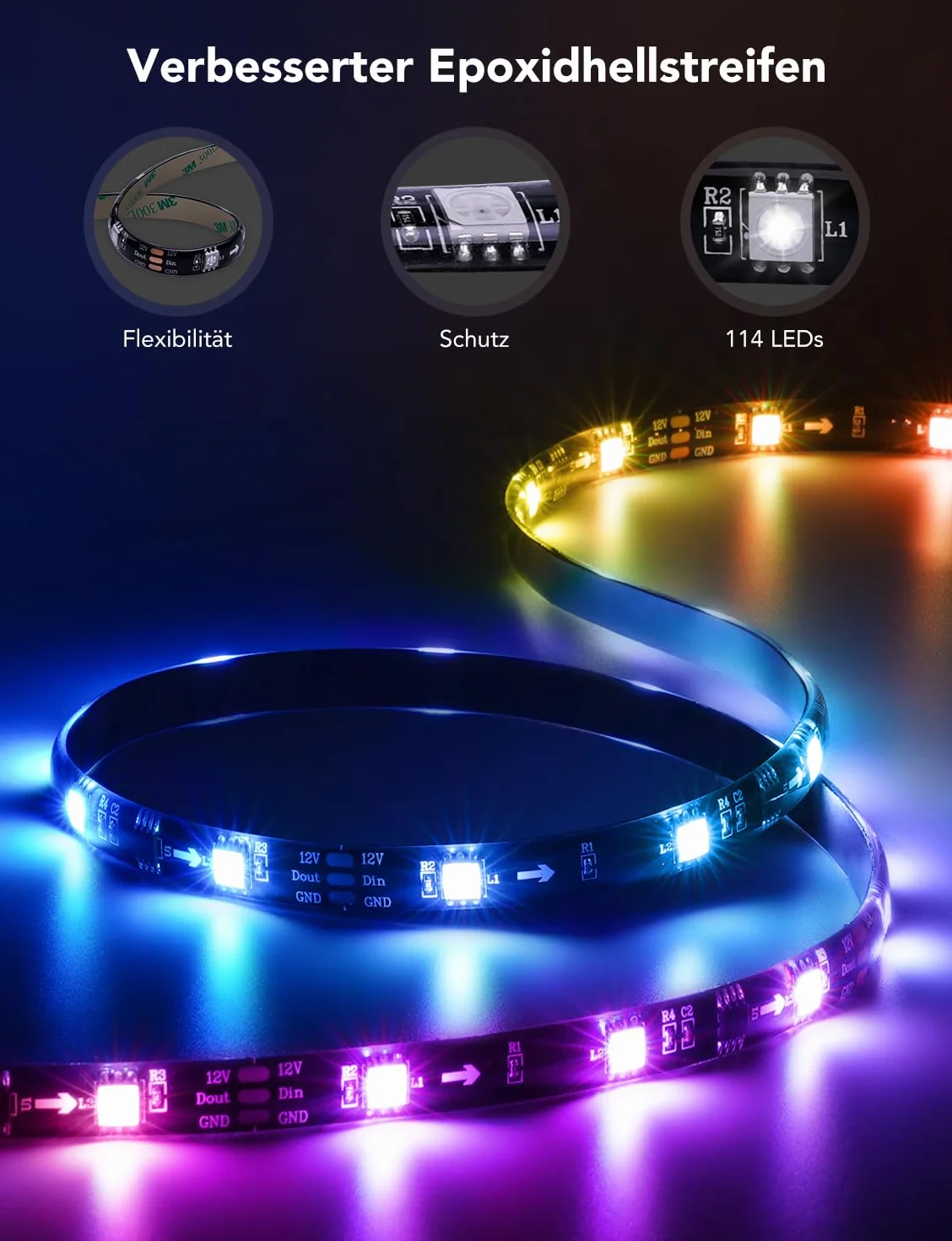 Govee Podświetlenie LED Telewizora, Taśma LED RGBIC do Telewizorów 55-65 cali, Inteligentna Taśma LED 3,8 M Ze sterowaniem Bluetooth i Wi-Fi, Współpracuje z Alexą, Synchronizacja Muzyki