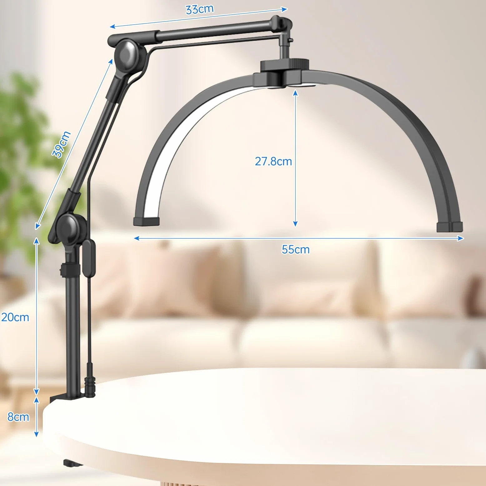 Lampa LED do rzęs, 50 cm, półksiężyc ze stojakiem na telefon, 3000-6500 K, światło do przedłużania rzęs, piękno światła do makijażu, paznokci, twarzy i tatuażu