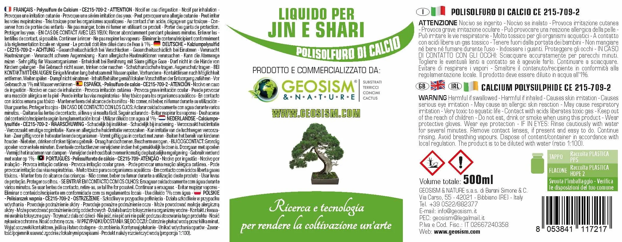 Płyn do Jin i Shari Geosism polisiarczek wapnia certyfikowany do bonsai 500 ml