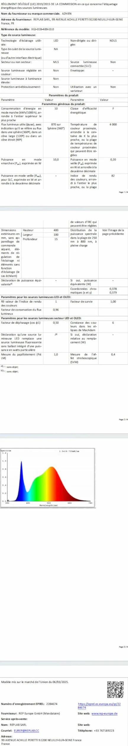 Oświetlenie lustra LED łazienka 10W 820LM 40cm neutralna biel 4000K Azhien, montaż 3w1 IP44 230V kinkiet lampa lustrzana 400mm, bez migotania oświetlenie lustra szafki łazienkowej