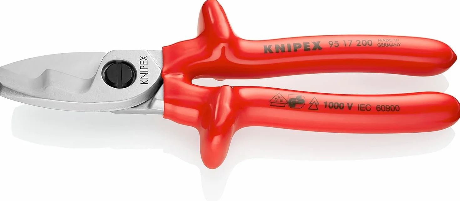 KNIPEX Nożyce do kabli z podwójnym ostrzem chromowany izolowane zanurzeniowo wg VDE 200 mm, 95 17 200