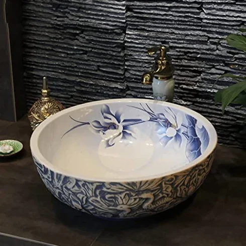 Ceramiczna Umywalka Łazienkowa Nablatowa, Umywalka Nablatowa W Stylu Retro W Kształcie Lotosu Do Nowoczesnych Łazienek Domowych
