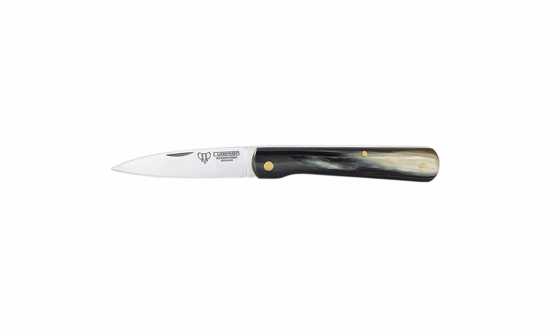 Cudeman Vendetta 451-A nóż składany 7 cm ostrze ze stali nierdzewnej MoVa, 9 cm uchwyt z rogu stiera do polowania, przetrwania i bushcraft + uchwyt na butelkę