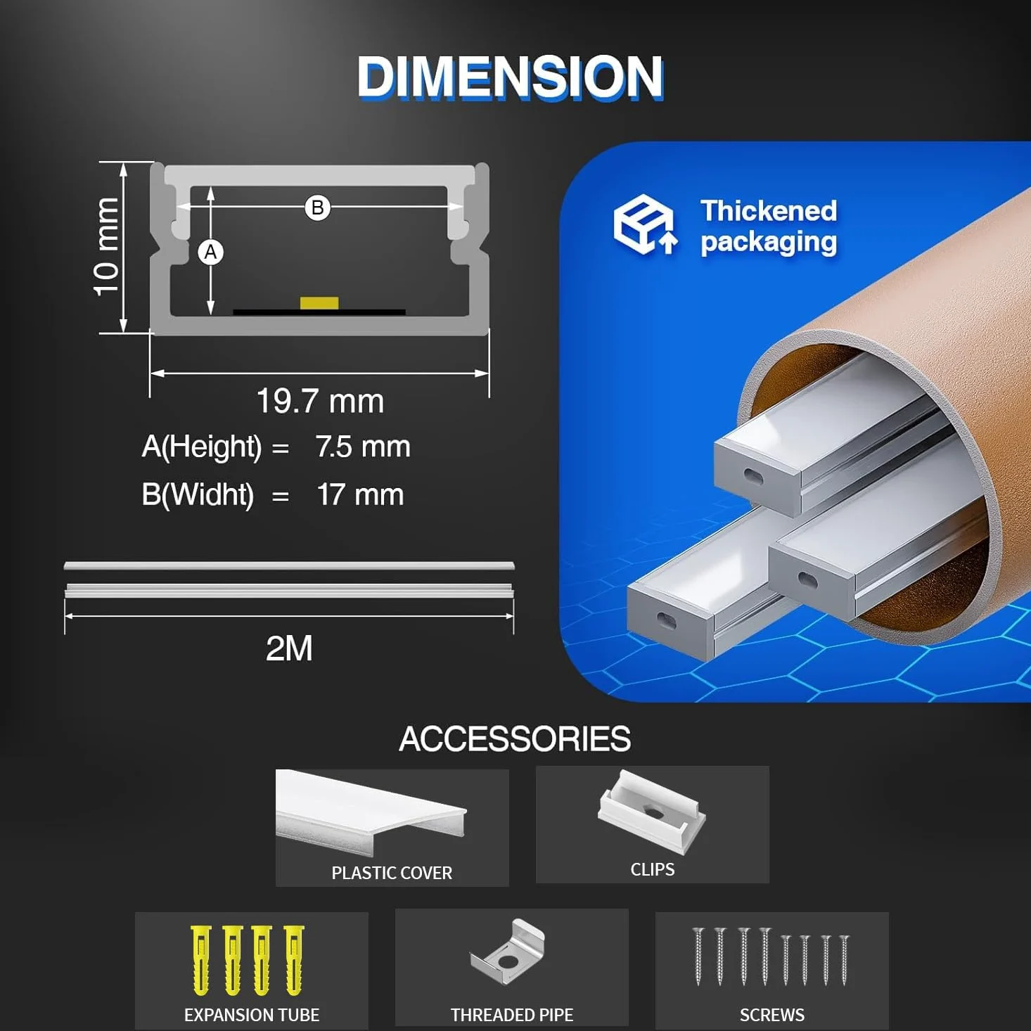 Shine Plus Profil aluminiowy do taśm LED, 15 x 2 m szyna LED, profil U z matową osłoną, maksymalne wymiary 17 mm, wymiary 19,7 mm x 10 mm.