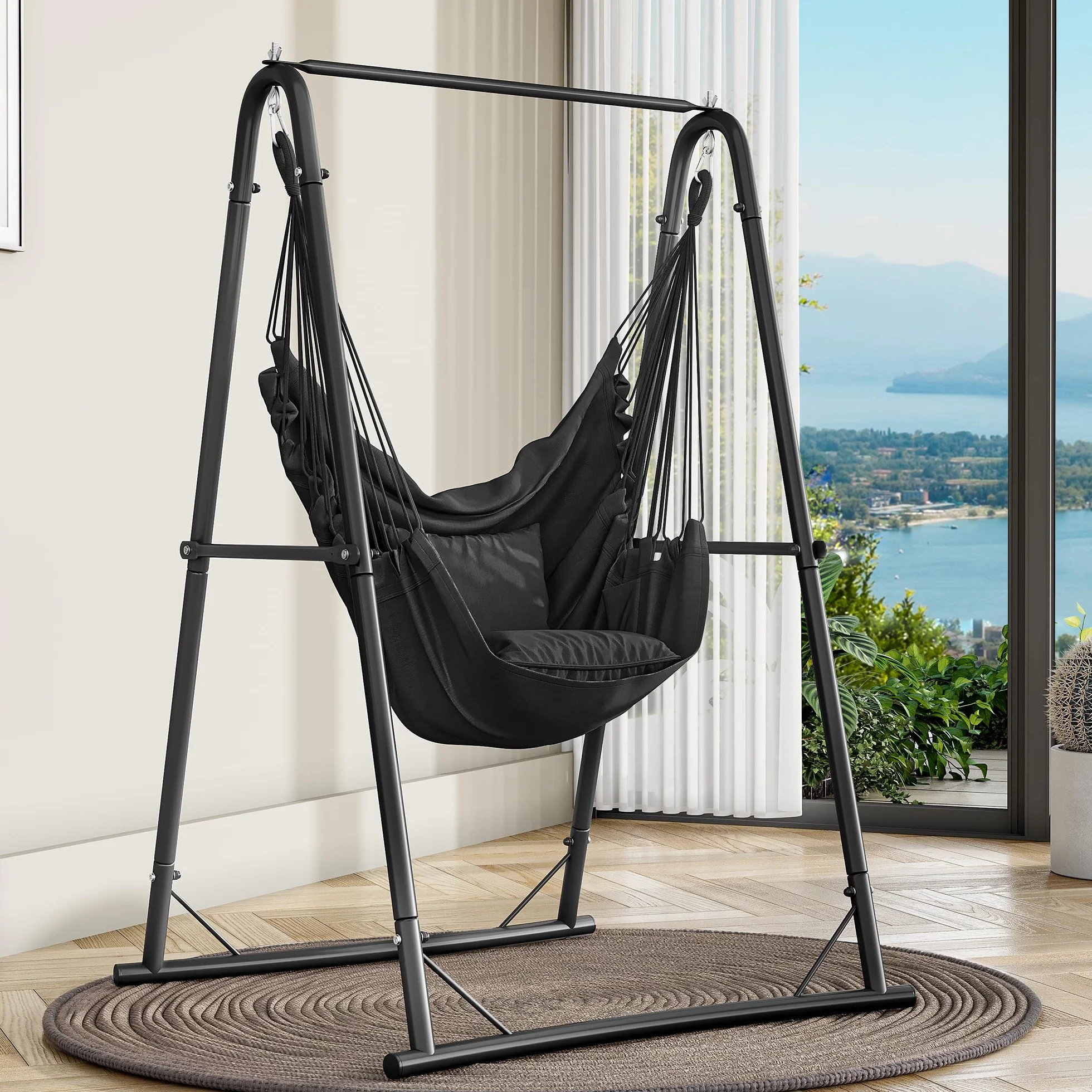 YITAHOME Hamak ze stojakiem 150 kg 85 x 92 x 153 cm stalowa rama z 2 haczykami i 2 poduszkami