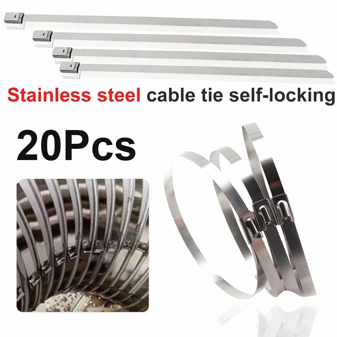 metalowe opaski kablowe, Opaska zaciskowa do kabli ze stali nierdzewnej o grubości 4,6 mm, samozaciskowa, wielofunkcyjna, metalowa, antykorozyjna, blokująca, 80 szt(80,4.6 * 300mm)