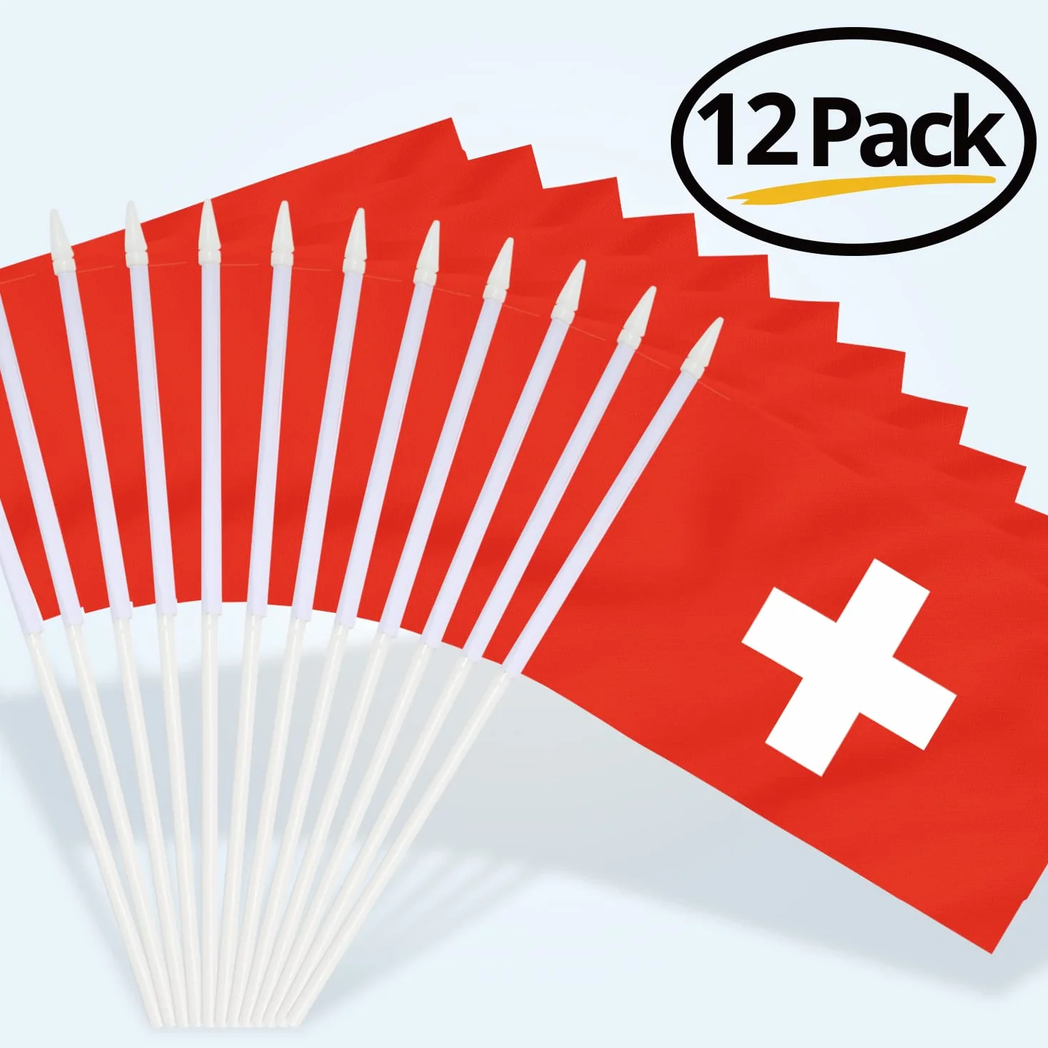 Anley Switzerland Mini Flag 12 Pack 5x8 cali małe flagi szwajcarskie na patyku odporne na blaknięcie